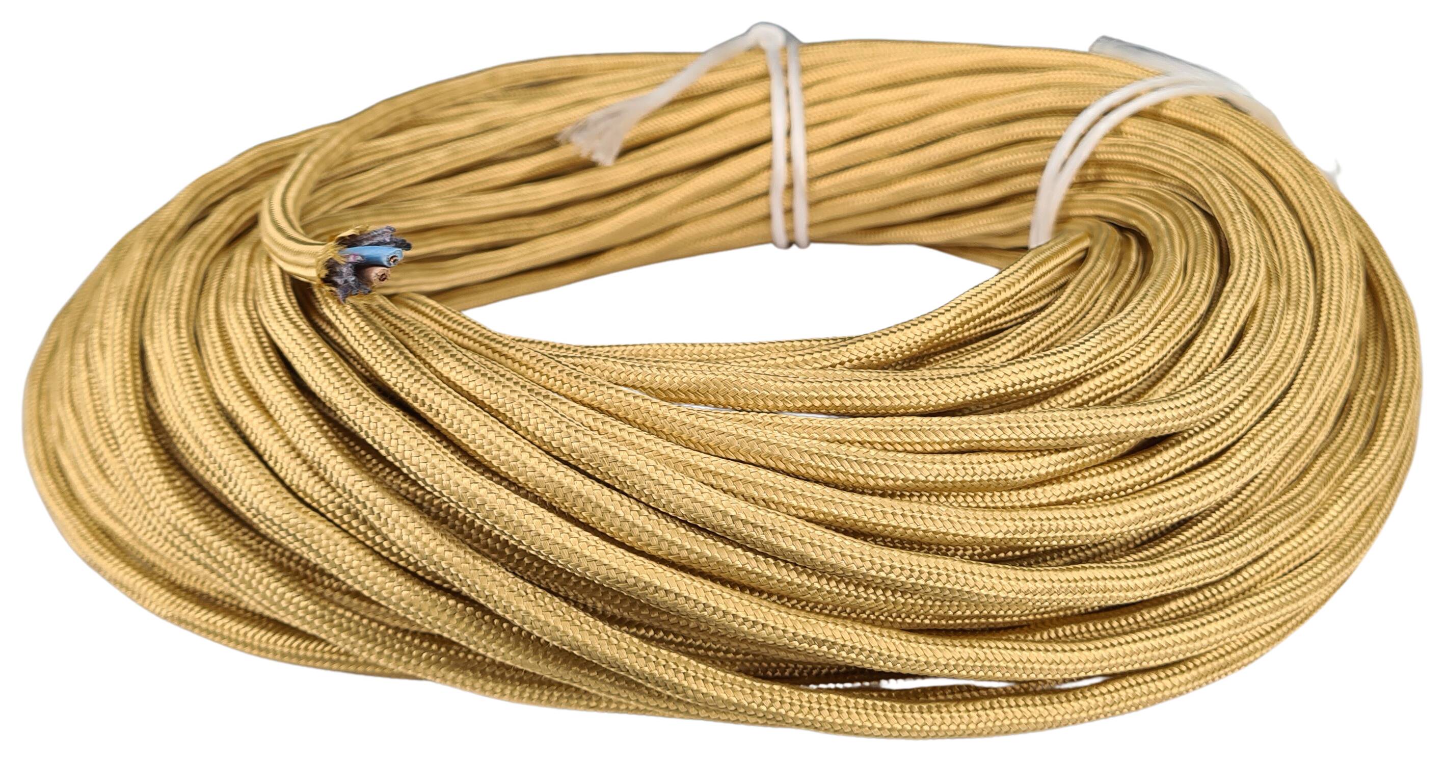 Kabel 2x0,75 H03RT-F Baumwolle umsponnen AD. ca. 6,5 mm RAL 1036 gold glänzend