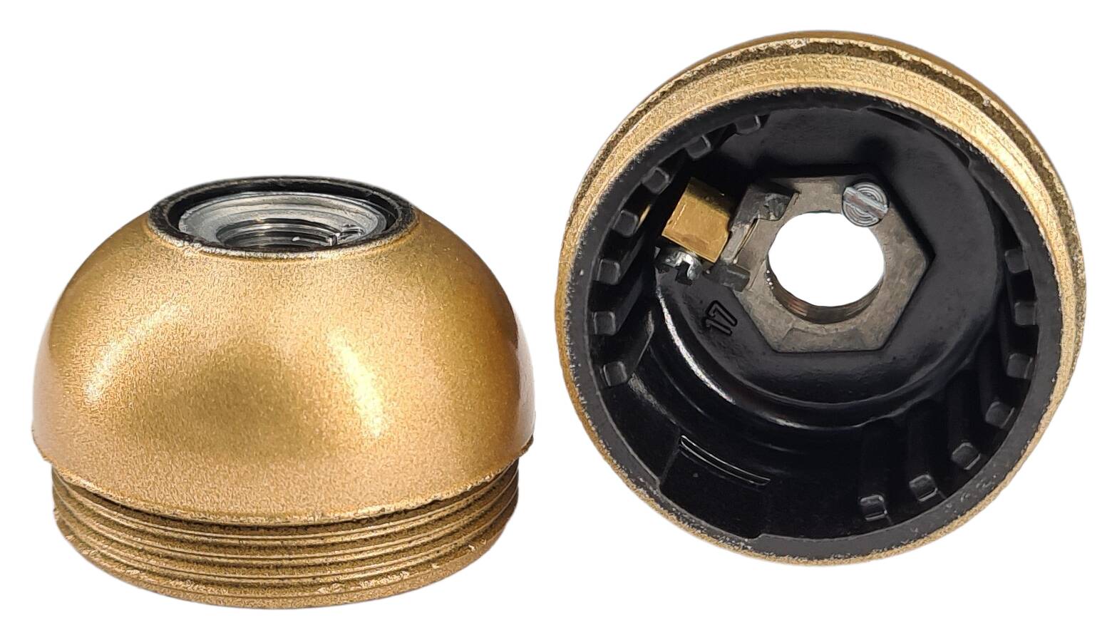 E27 cap for bakelite lampholder M10x1 iron thread + earth gold-lacquered