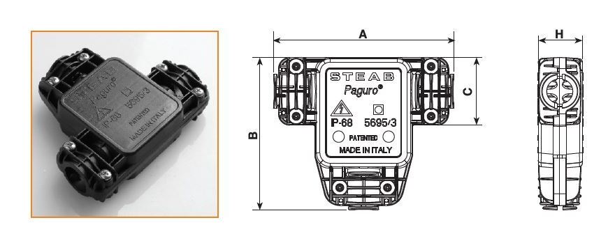 Verteilerdose f. Aussenbereich IP 68 Paguro® 3adrig Klemmbereich 2,5 mm PA66-RV-AE schwarz