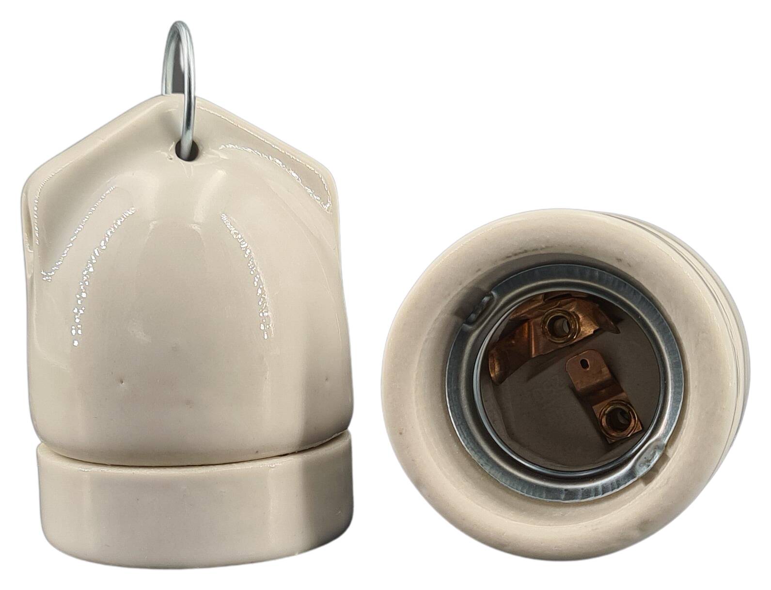 E27 porcelain lampholder 3part with bracket round
