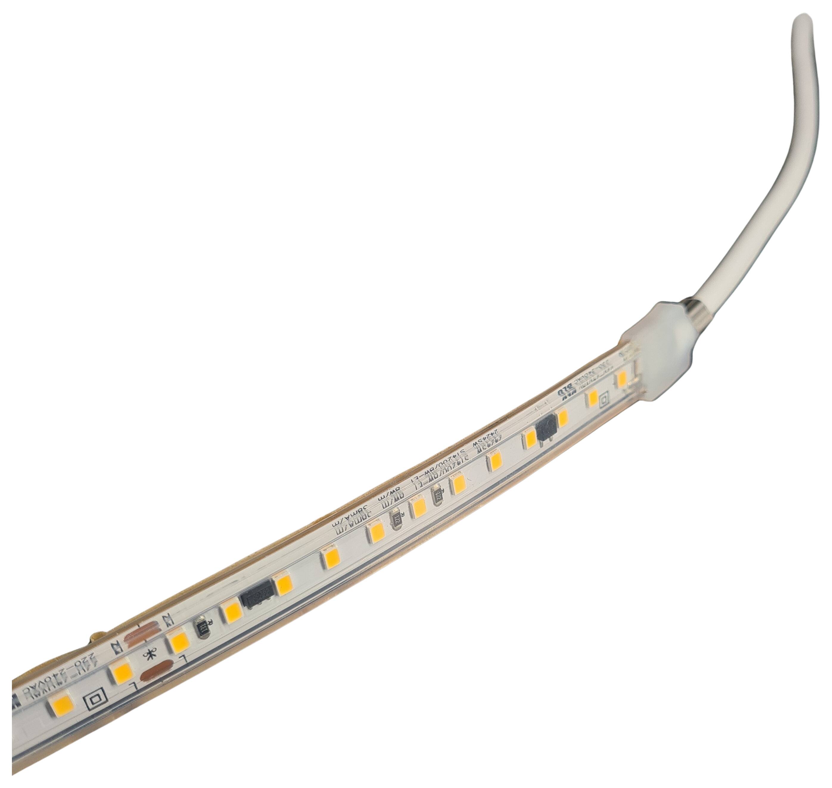 LED-Strip flexibel IP65 230V 8W/m 950lm/m 3000K RA>80 120 LEDs/m rückseitig 3M Tape Rolle á 50m