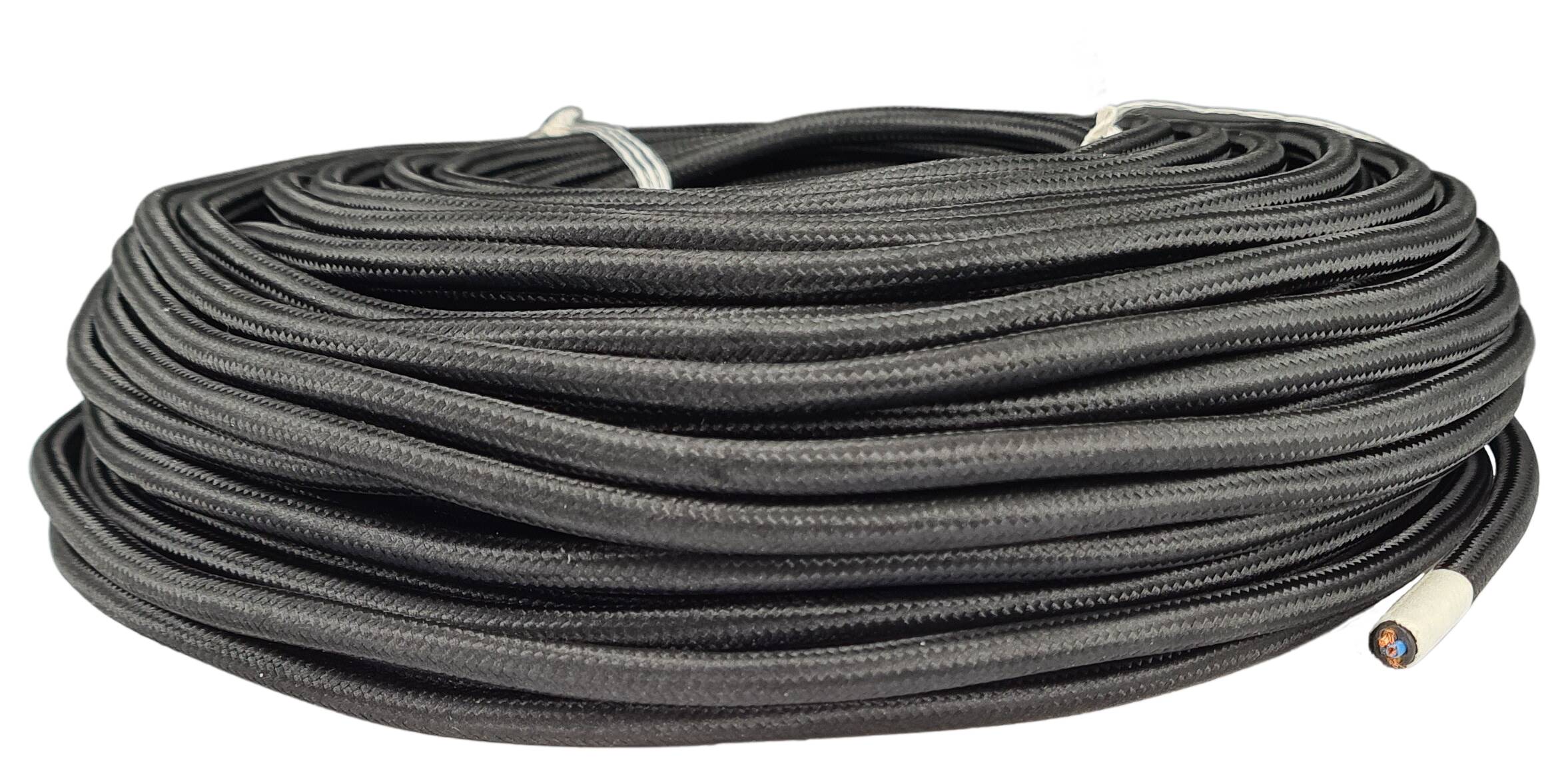 Kabel m. Stahlseil 3G 0,75 HO3VV-F PVC  textilummantelt RAL 9005 schwarz