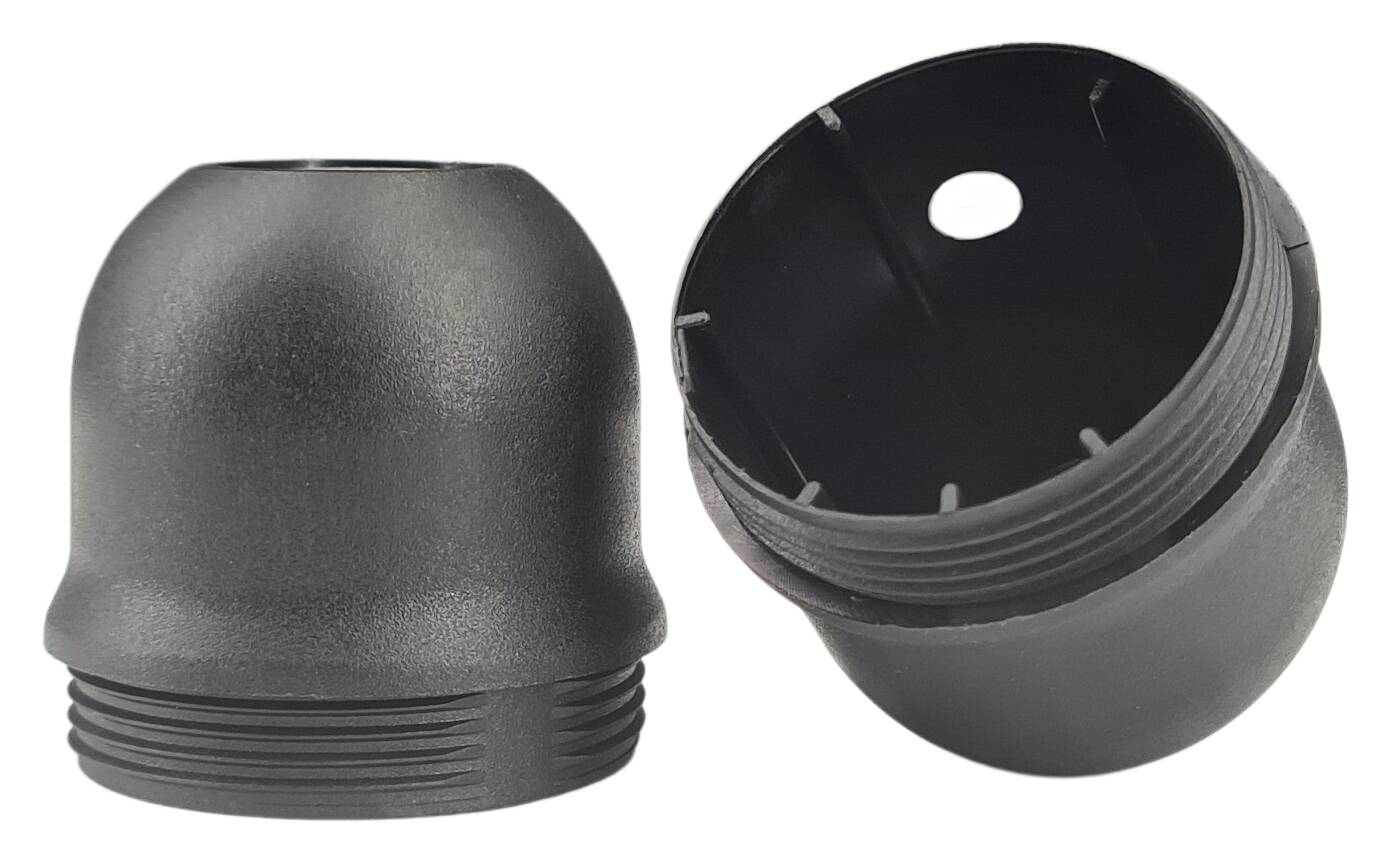 E27 cap for thermoplastic pull-switch lampholder with M10x1 iron thread black