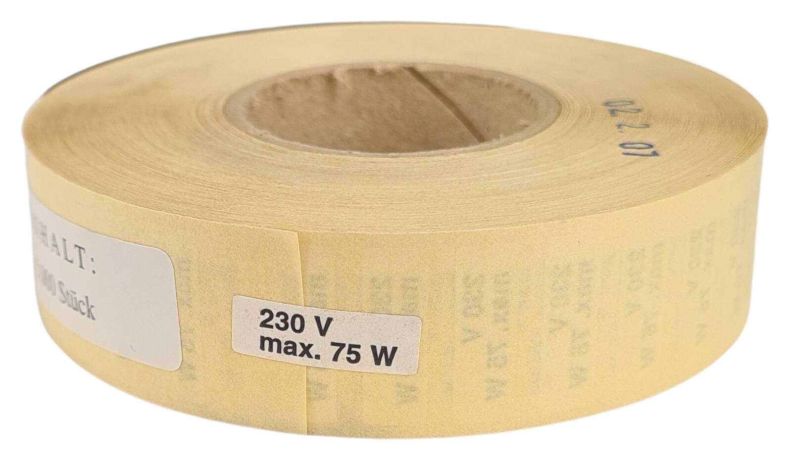 label 230V max. 75W 21x7 mm writewhite