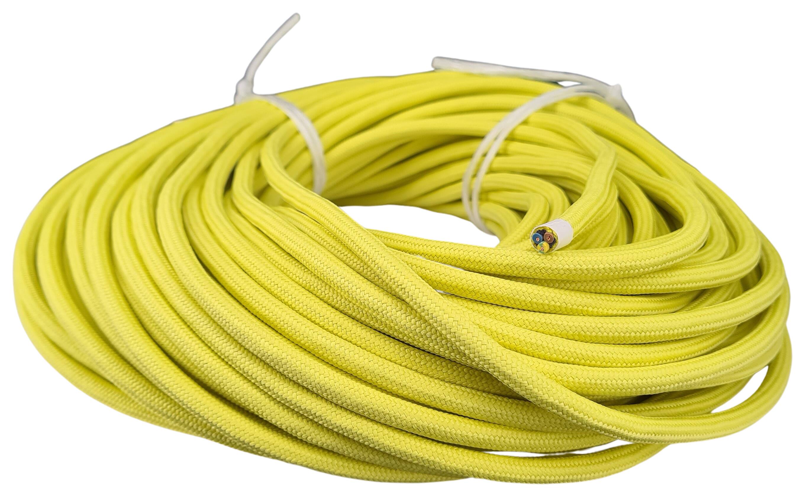 Kabel 3G 0,75 H03RT-F Baumwolle umsponnen AD. ca. 7,0 mm RAL 1016 gelb