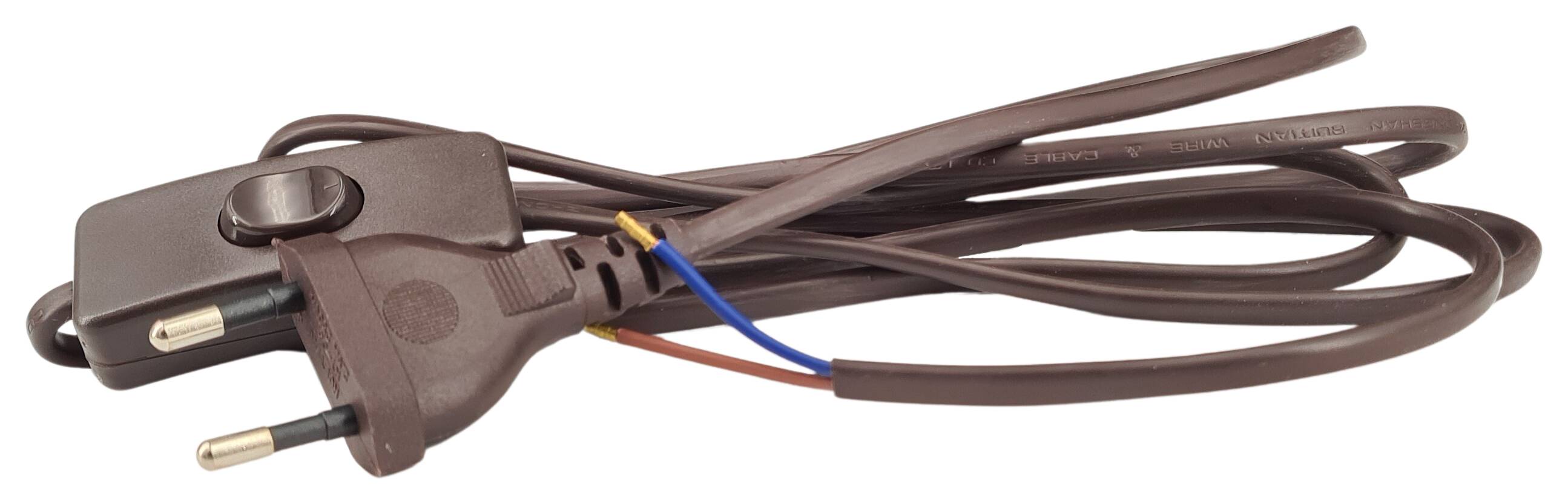cord-set 2x0,75/2000/800 flat with Euro plug and intermediate switch brown, , single packed with customer label