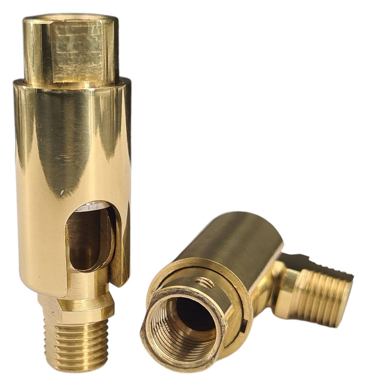 brass turn-tilt joint 16x48 M10x1 female/male profil pol./laq. 360° turnable 90° tiltable