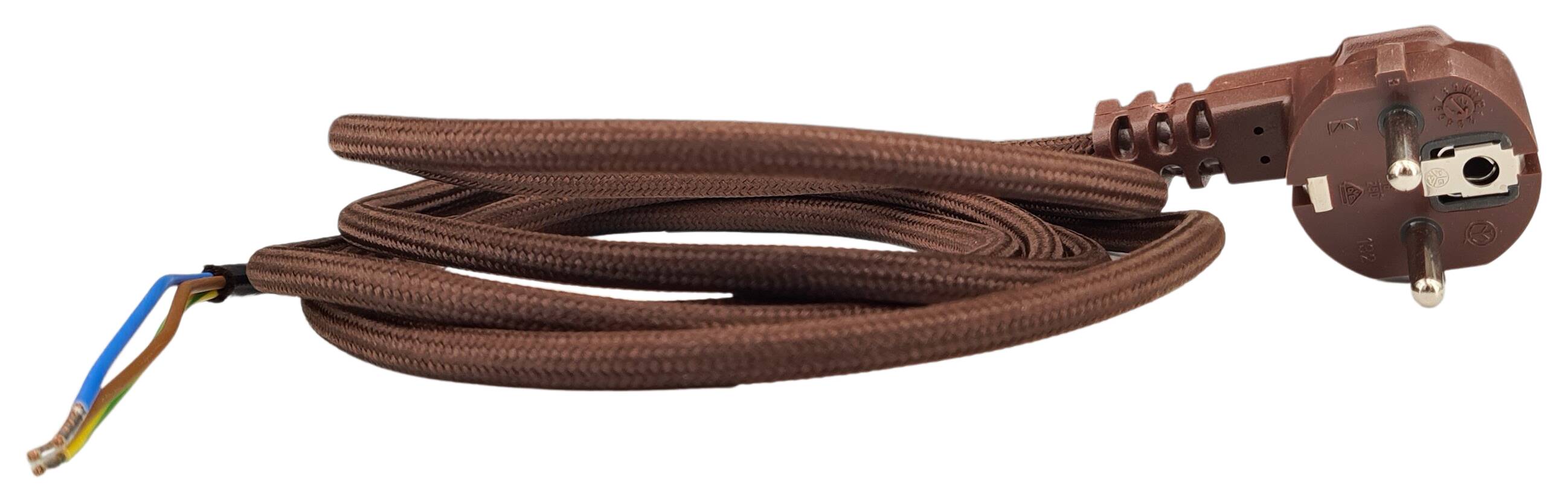 cord-set 3G 0,75/1100 round with schuko angled plug textile coated cable colour 285 brown
