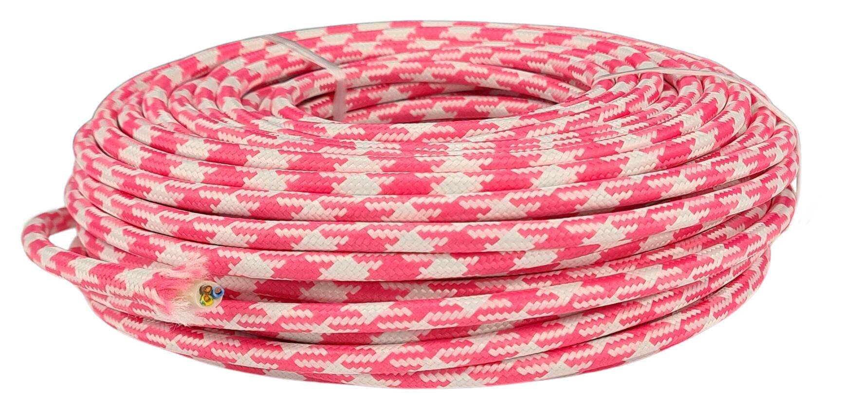cable 3G 0,75 H03VV-F textile braided RAL 4010 pink-white (cockscomb)