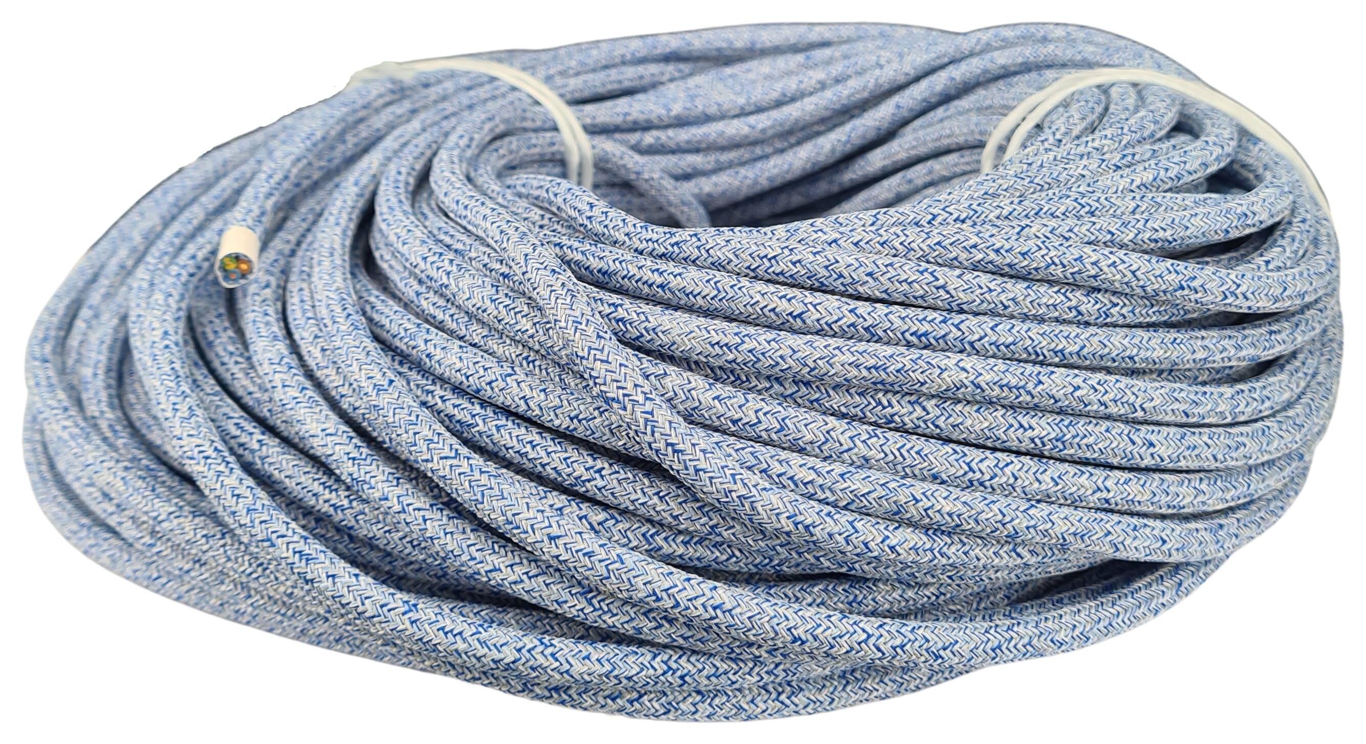 cable 3G 0,75 H03RT-F cotton braided AD. 7,0 mm melange light blue-dark blue (bluejeans)