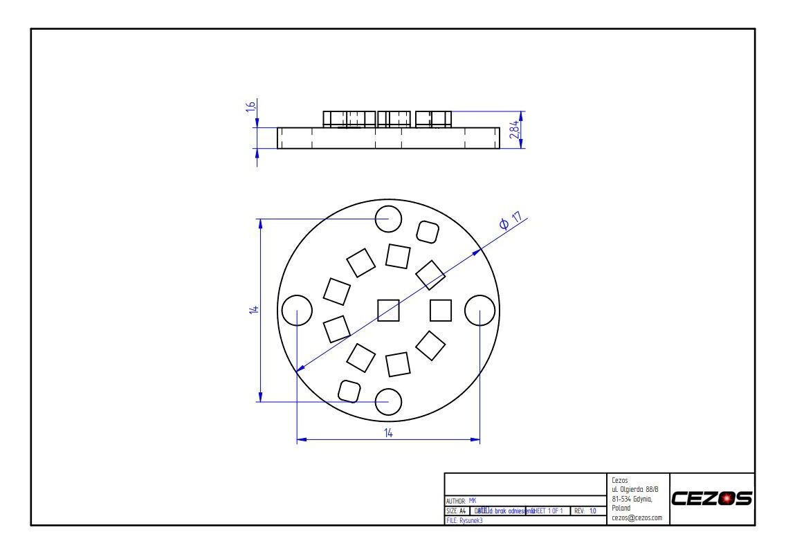 LED-Modul Ø17 mm max. 1000mA 2700K CRI>90 10x LED Luminus CUBE 1616 m. Kabel schwarz u. rot 150 mm