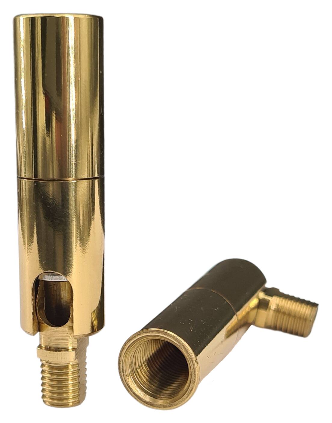 brass turn-tilt joint 13x57 M10x1 female/M8x1 male profil pol./laq. 360° turnable 90° tiltable