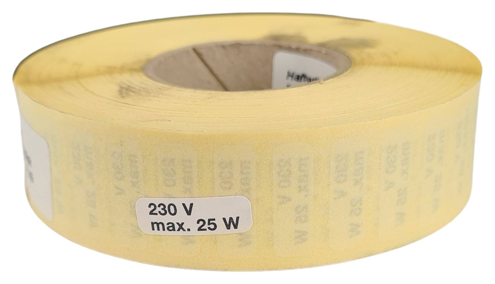 label 230V max. 25W 21x7 mm writewhite