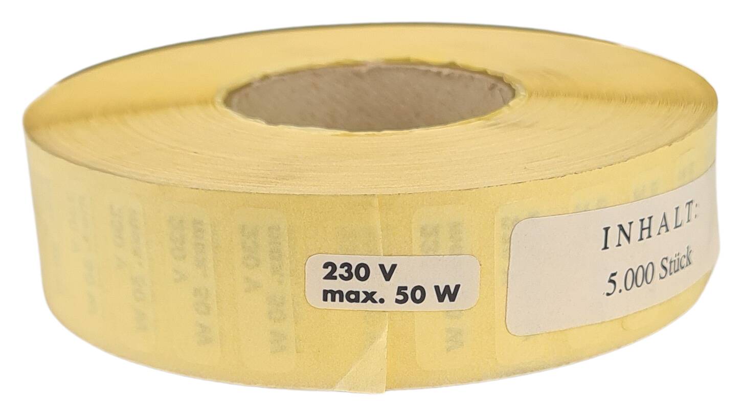 Etikett 230V max. 50W 21x7 mm schreibweiss