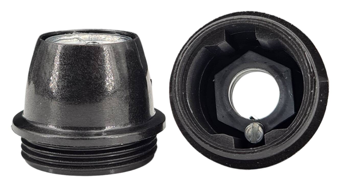 E14 cap for 3-part lampholder M10x1 iron thread bakelite look black
