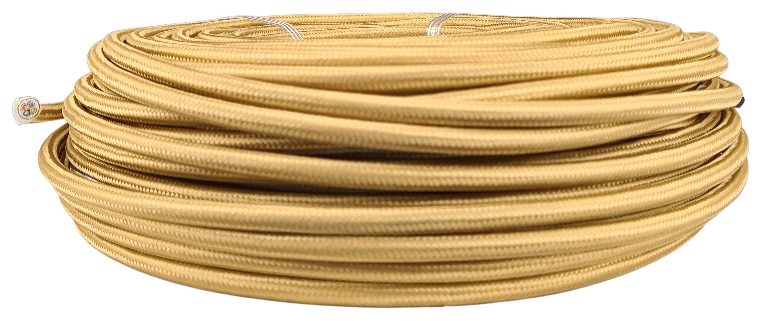 Kabel m. Stahlseil 3G 1,00 HO3VV-F AD = 6,4 mm PVC  textilummantelt RAL 1036 gold glänzend