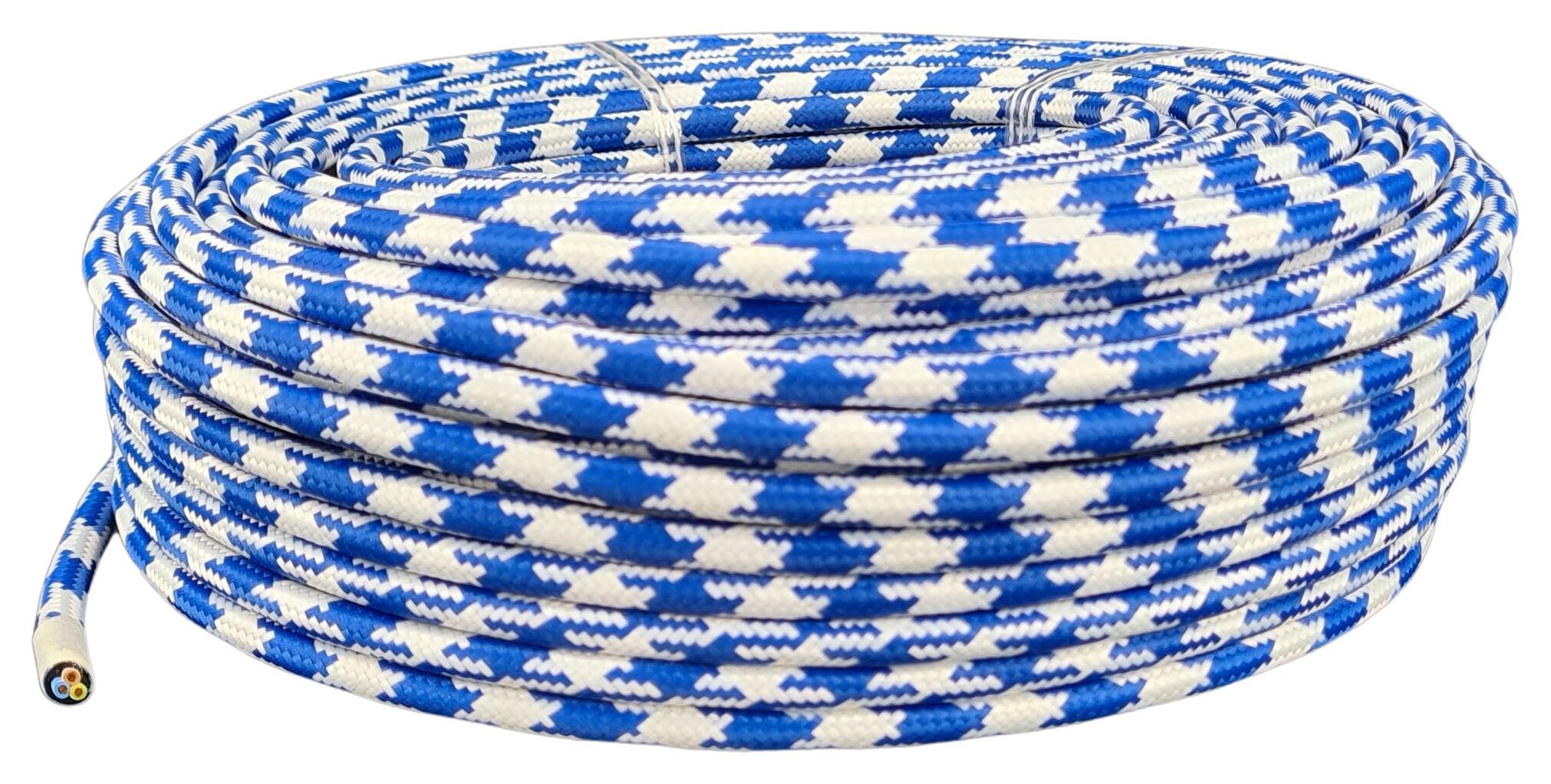 Cable 3G 0,75 H03VV-F textile braided RAL 5002 darkblue-white (cockscomp)