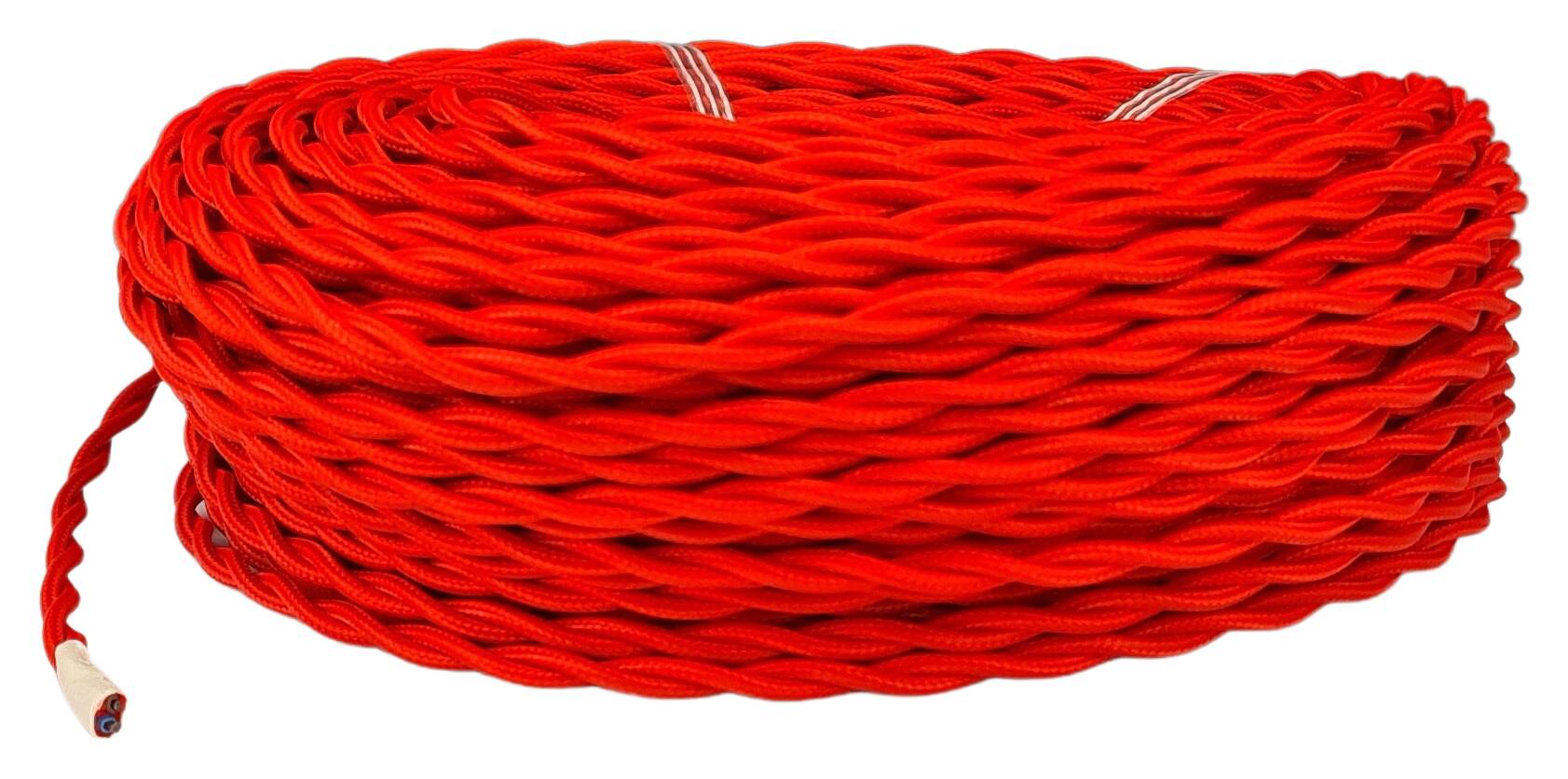 double isolated stranded cable 2x 0,75 separate textile braided and twisted RAL 3028 red