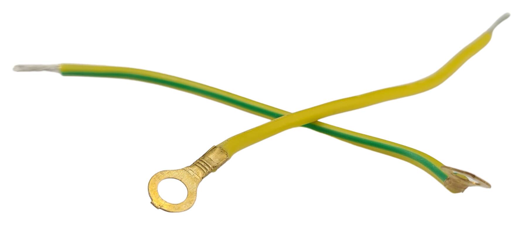 stranded wire section 1x0,75 H05V-K 100 mm long with loop M4/ ferrule green-yellow