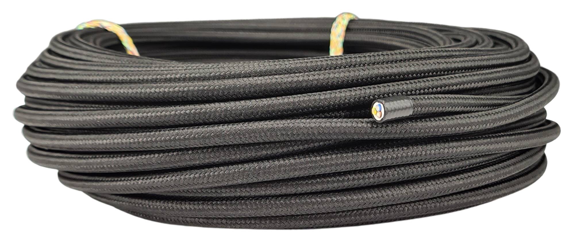 cable 3G 0,75 H03VV-F textile braided outside 6,7 mm RAL 9005 black
