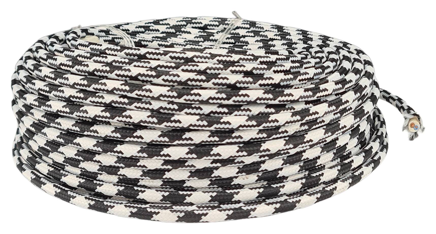 cable 2x 0,75 H03VV-F textile braided black-white (cockscomb)