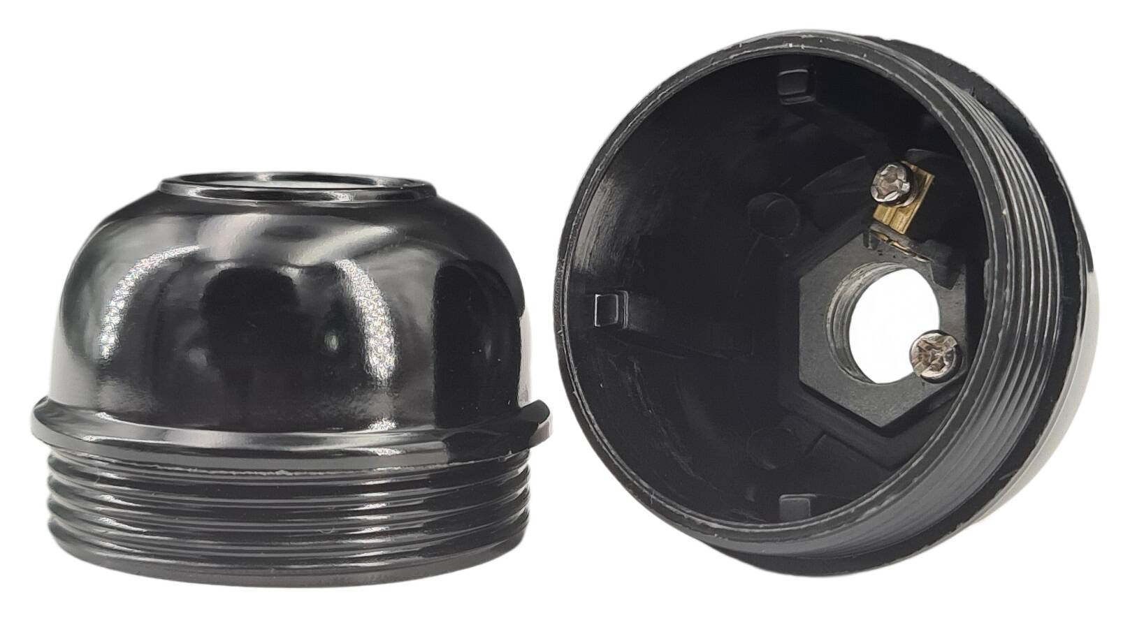 E27 cap for bakelite lampholder M10x1 iron thread + earth black