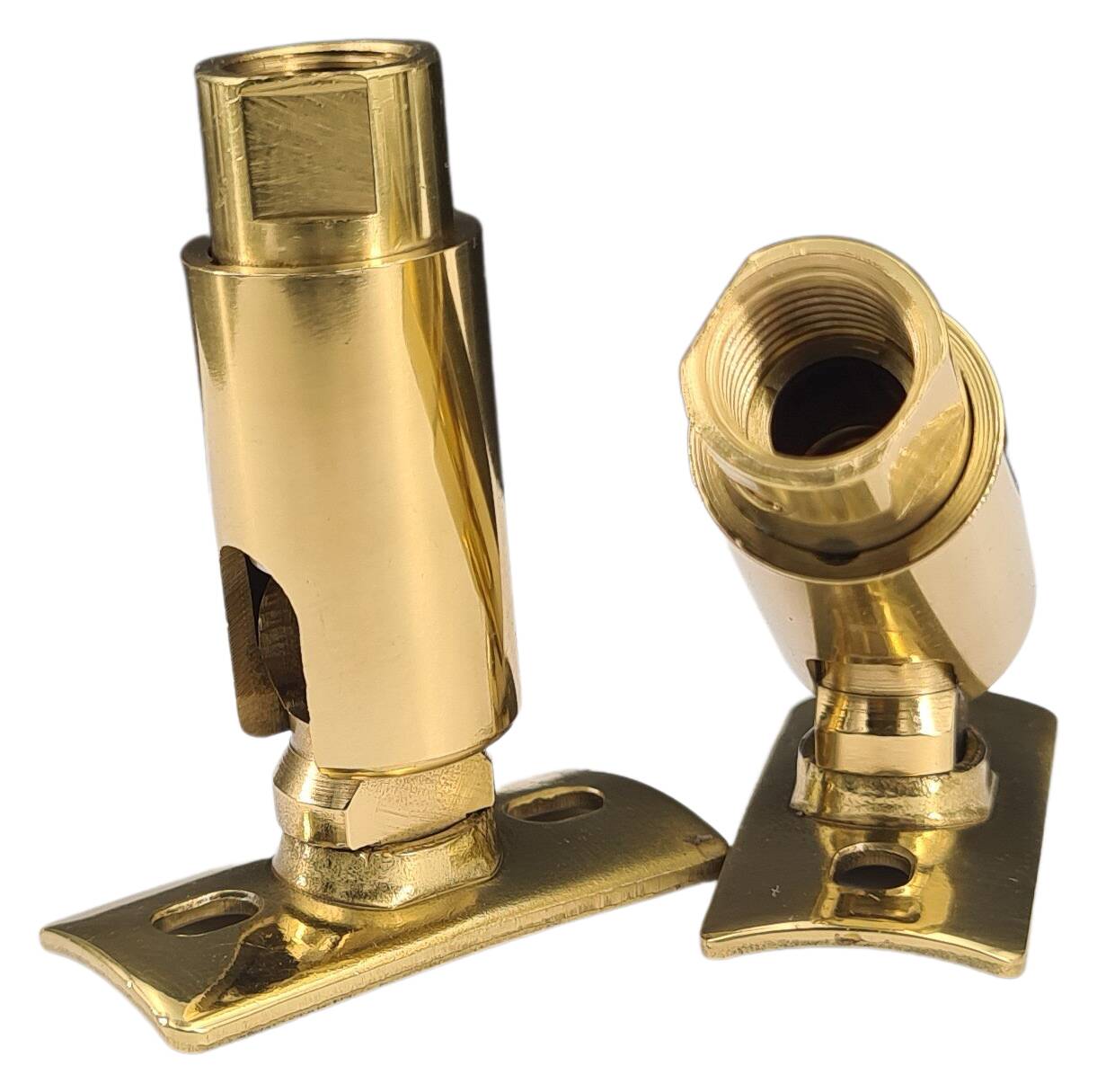 brass turn-tilt joint 16x48 M10x1 female/ with link pol./laq. hole distance 20 mm 360° turnable 90° tiltable
