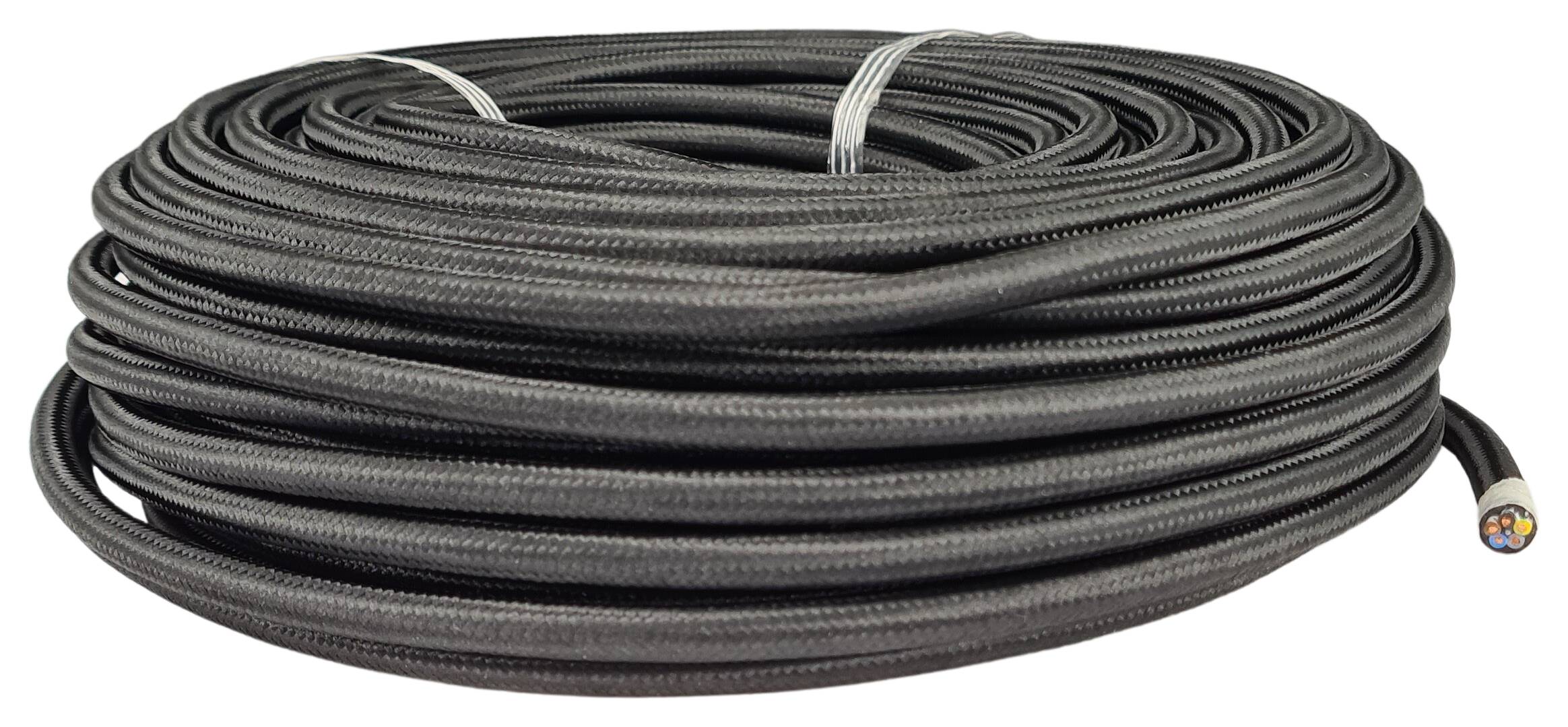 Kabel m. Stahlseil 5G 0,75 HO5VV-F PVC  textilummantelt RAL 9005 schwarz