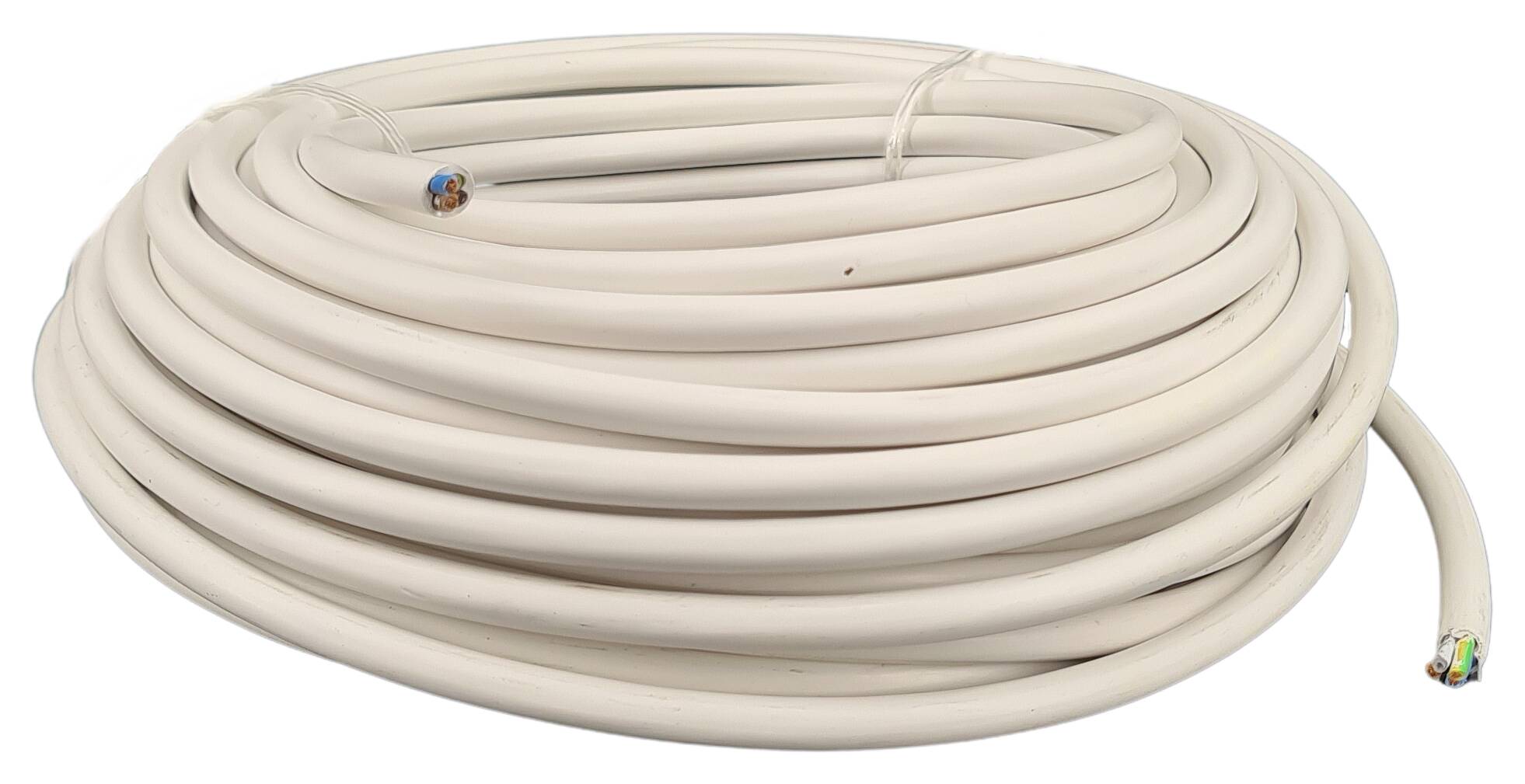 Kabel m. Stahlseil 3G 1,00 HO3VV-F rund AD = 6,4 mm PVC ummantelt weiss