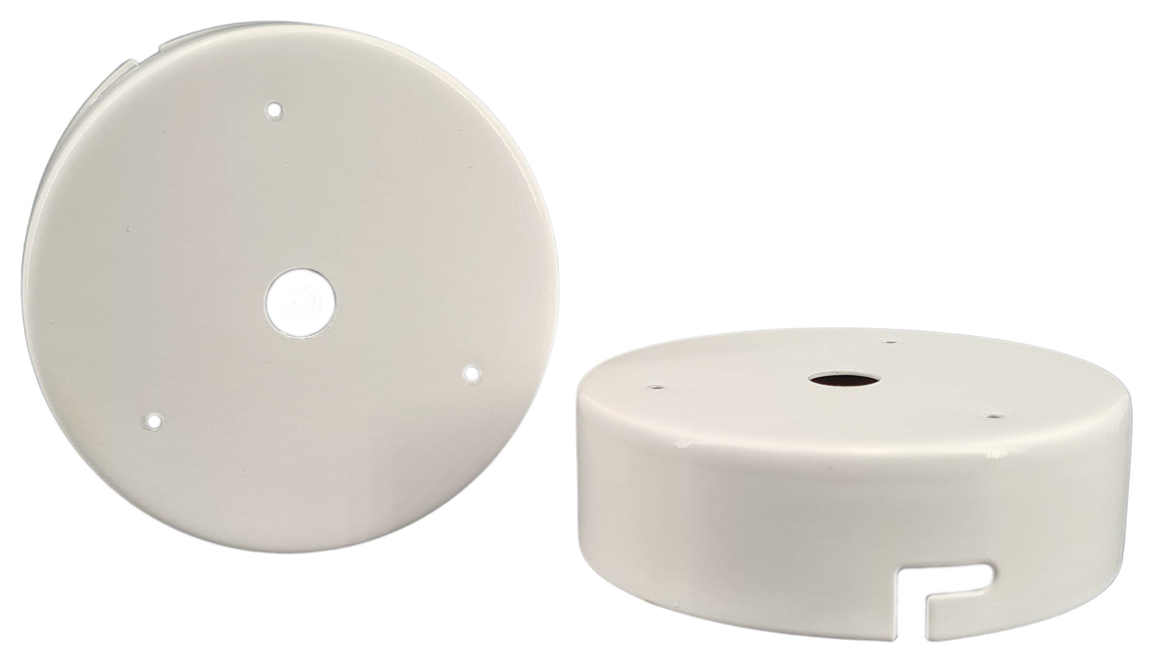 iron ceiling cap 80x25 1x ML 10,0 and 3x additional holes 2,0 mm. 2x bayonet white