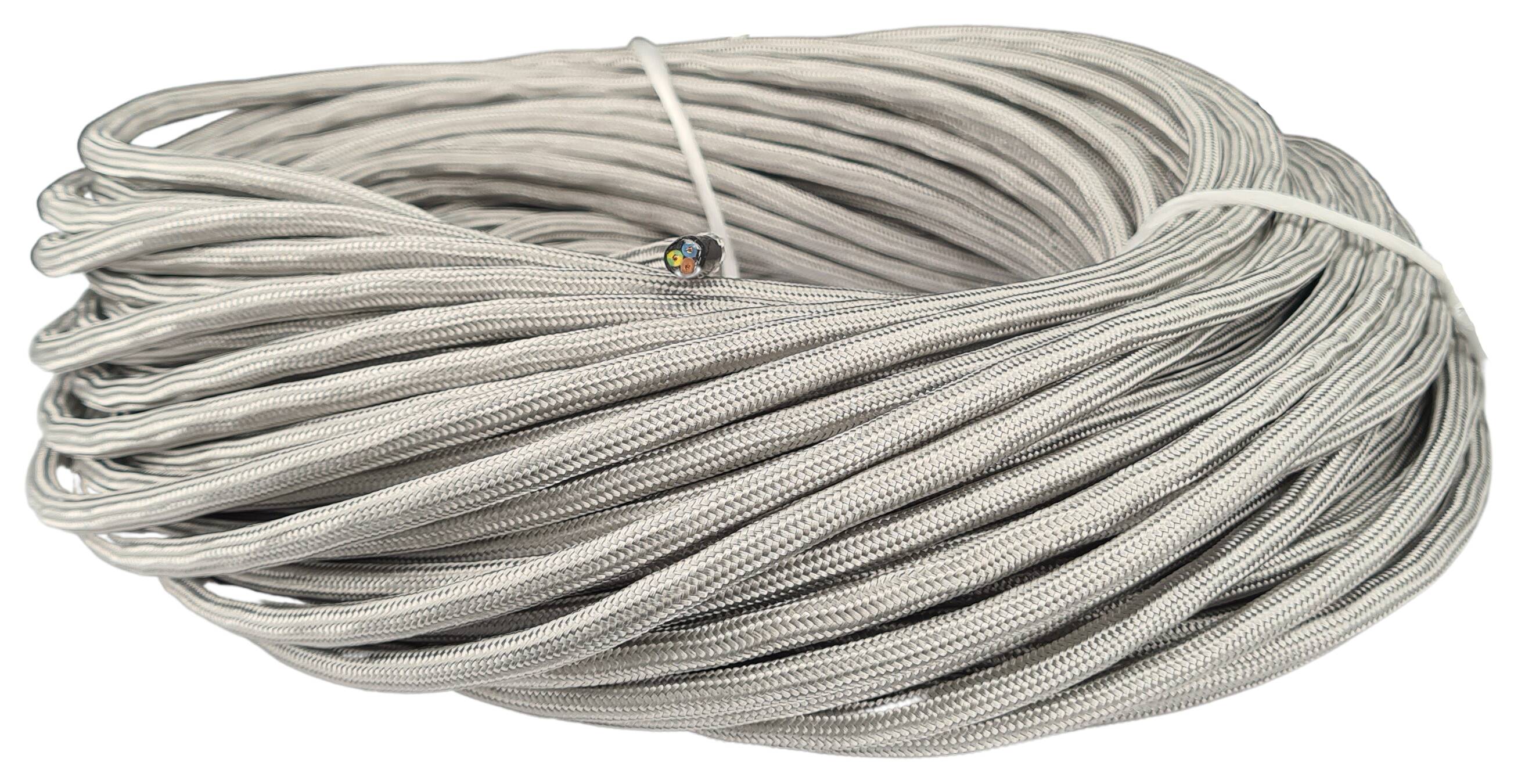 Kabel 3G 0,75 H03RT-F Baumwolle umsponnen AD. ca. 7,0 mm RAL 7044 silber