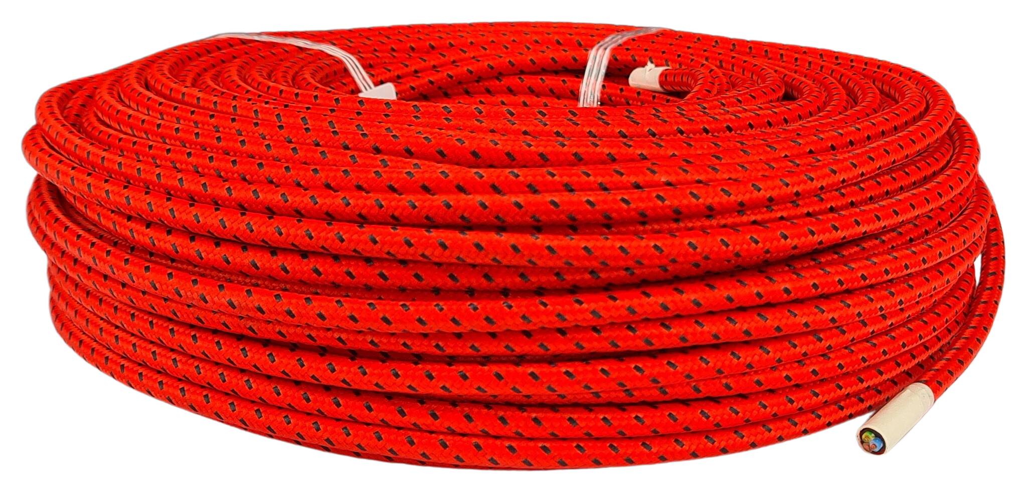 cable 3G 0,75 H03VV-F textile braided RAL 3028 red-black (dotted)