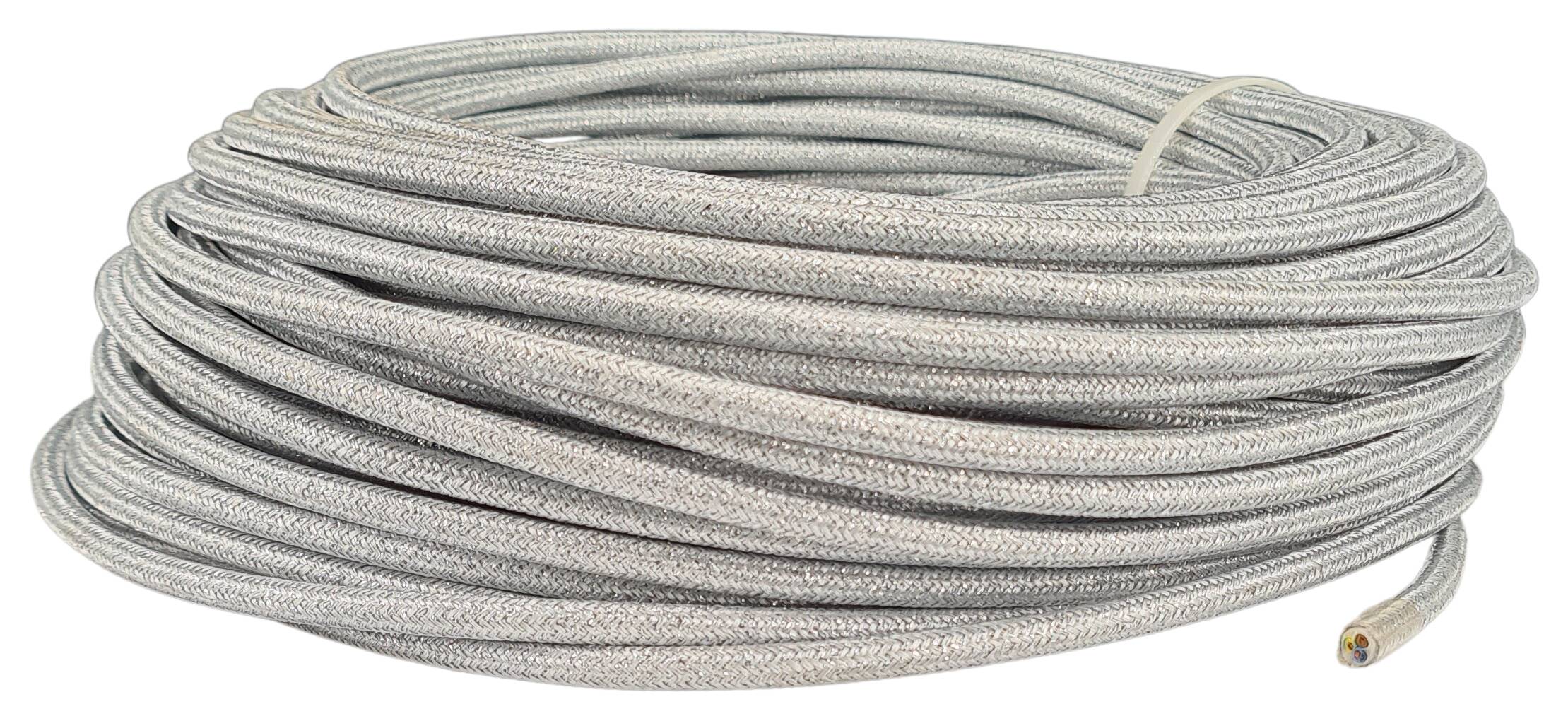cable 3G 0,75 H03VV-F textile braided metallic RAL 7044 silver