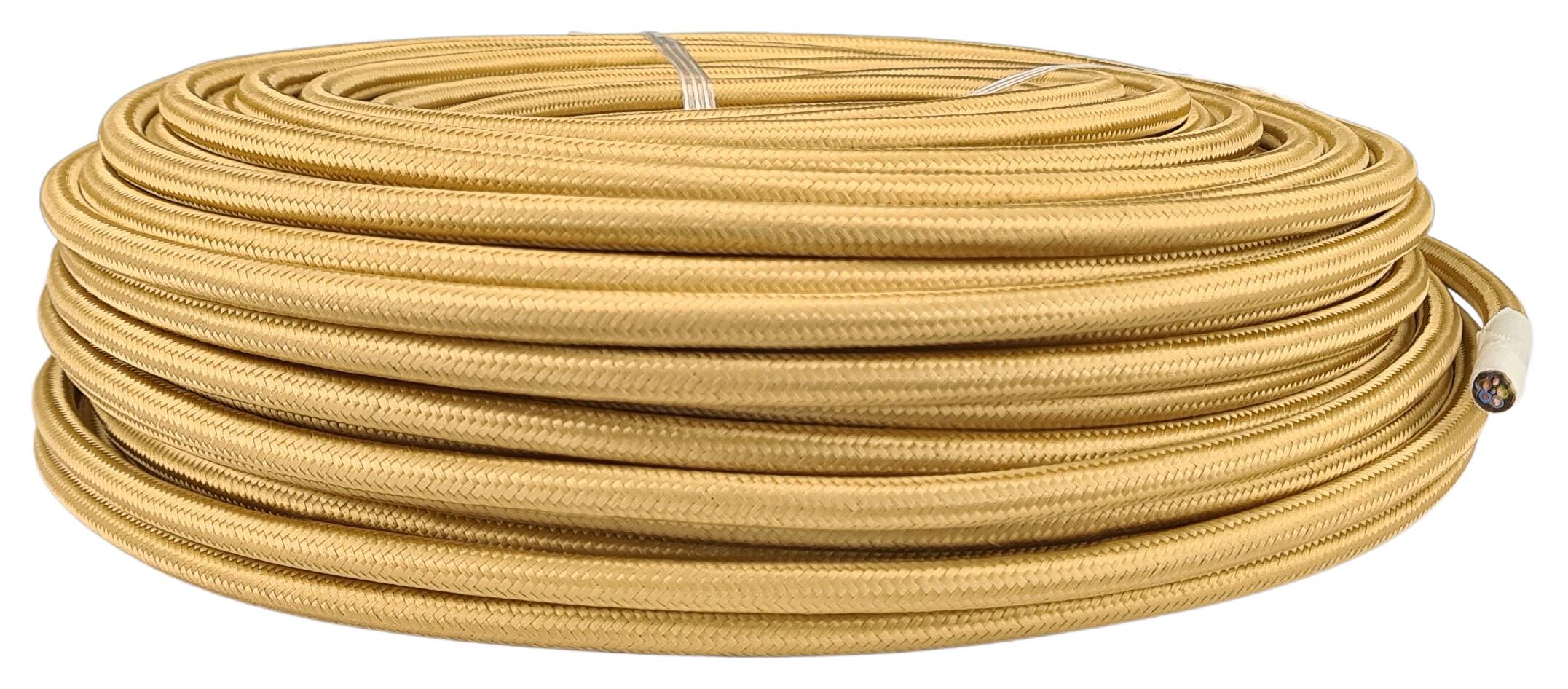 Kabel m. Stahlseil 5G 0,75 HO5VV-F PVC  textilummantelt RAL 1036 gold glänzend