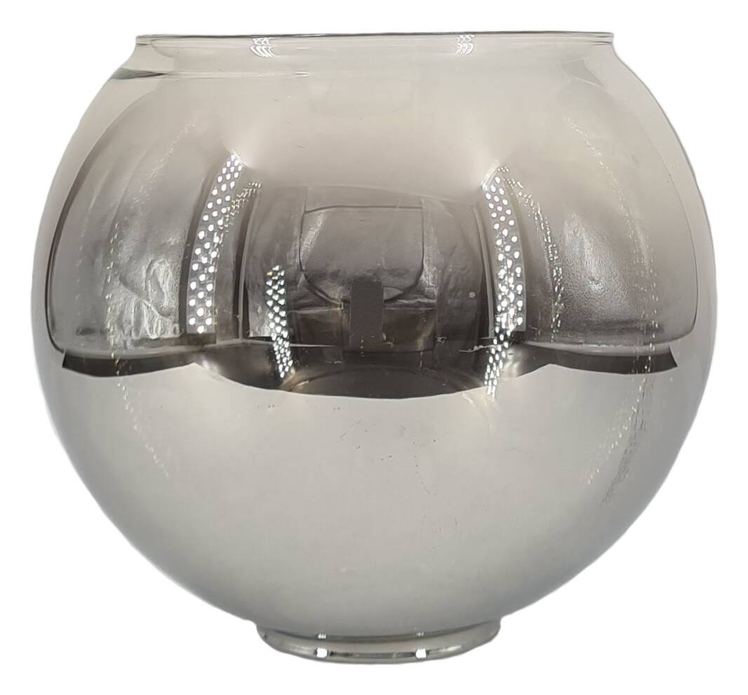 Glas 130x115 mm Sockel 43 mm öffnung 87 mm kugelförmig silber-glänzend, oben klar