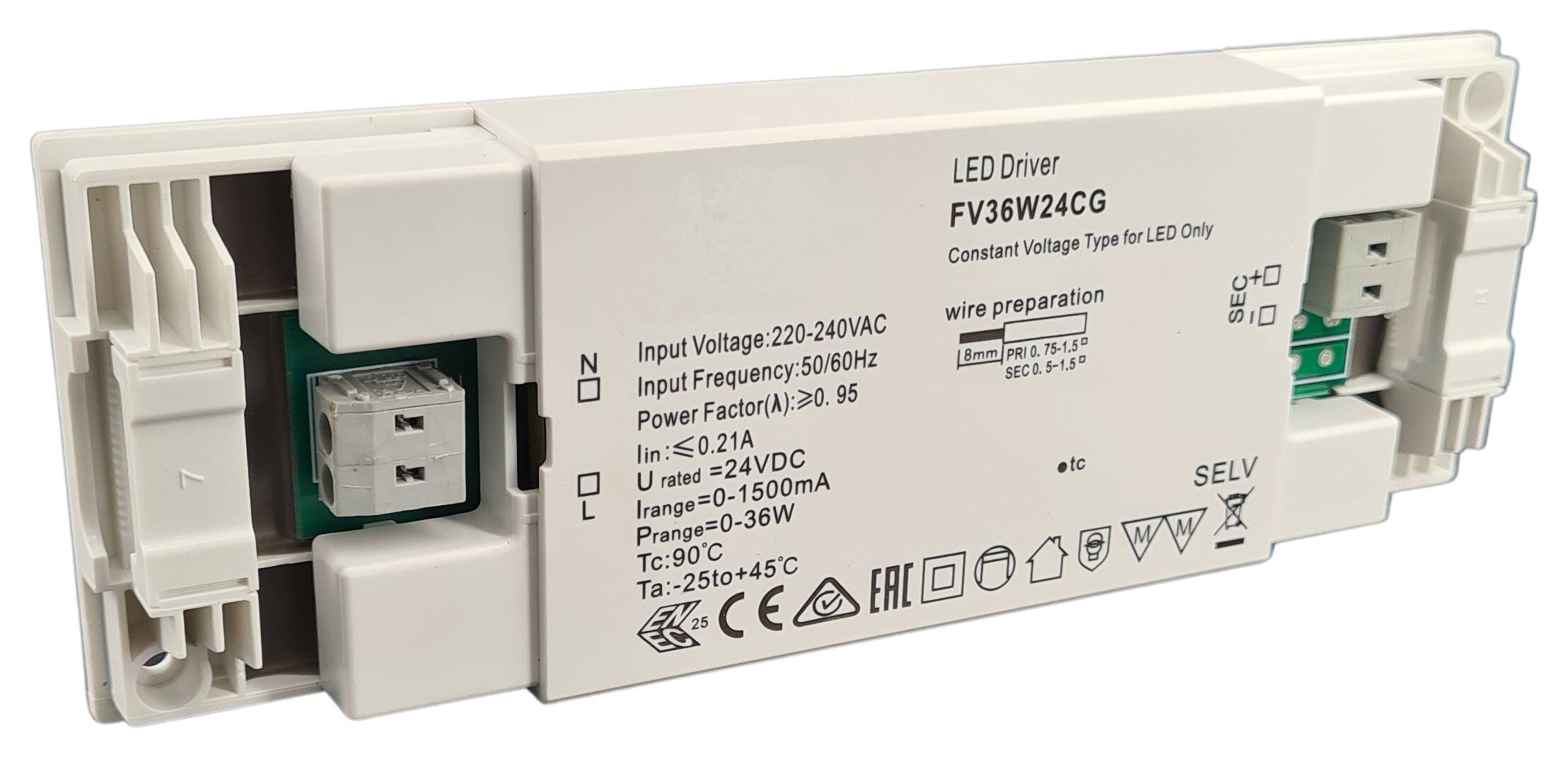 LED-Vorschaltgerät 170x57x18 mm 176-264V/AC 24V/DC 36W IP20