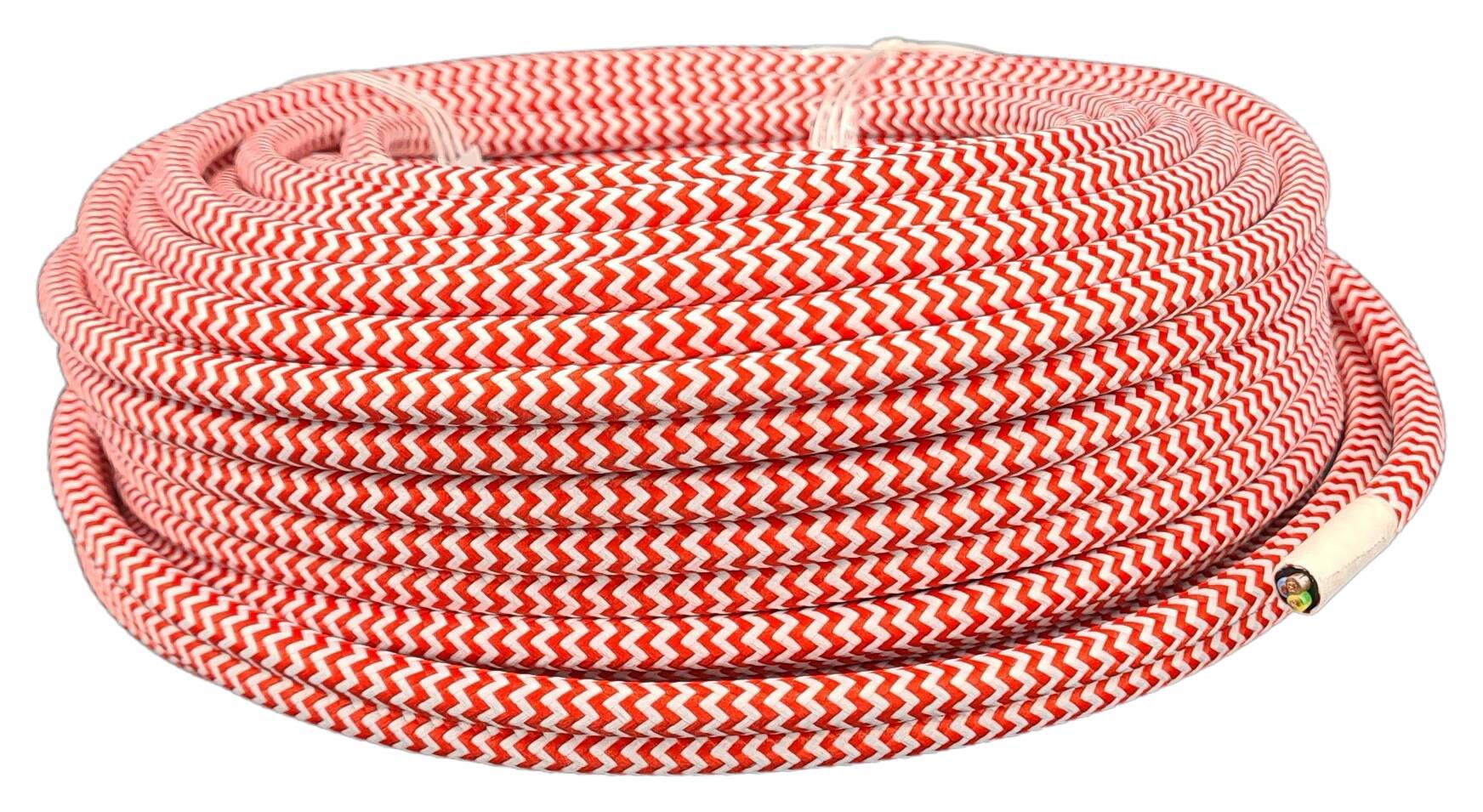 cable 3G 0,75 H03VV-F textile braided zig-zag red-white