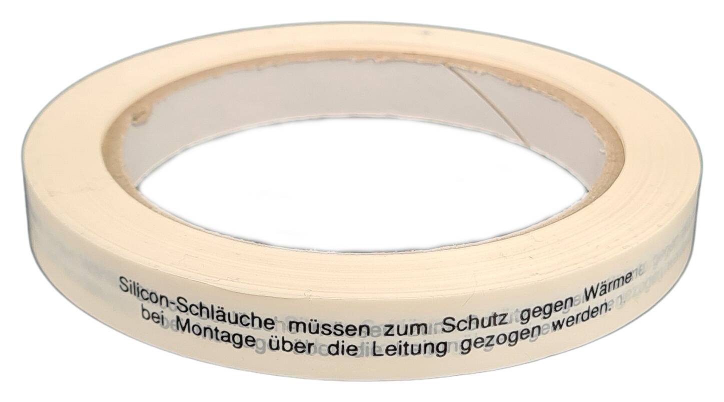 "adhesive tape  with print white ""Siliconschläuche müssen…"""