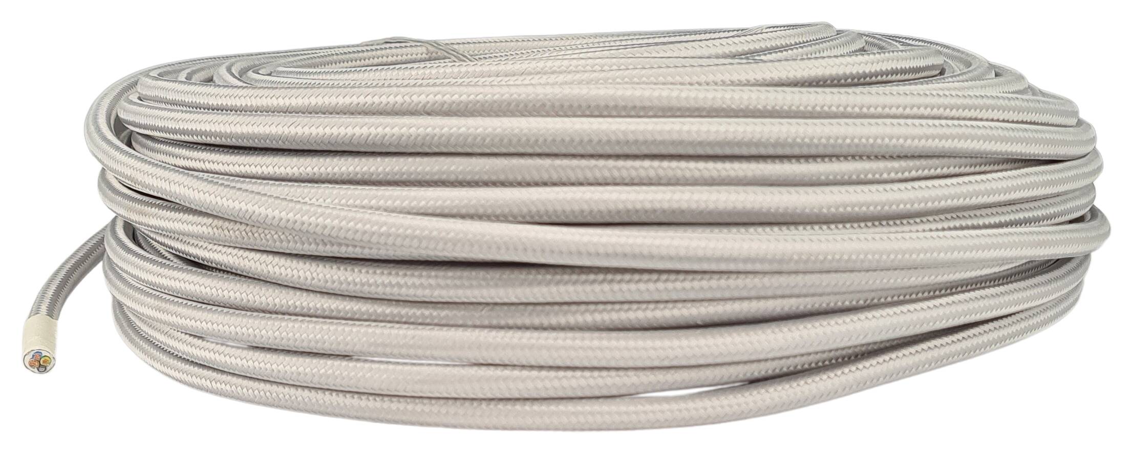 Kabel m. Stahlseil 3G 1,00 HO3VV-F AD = 6,4 mm PVC  textilummantelt RAL 7044 silber glänzend