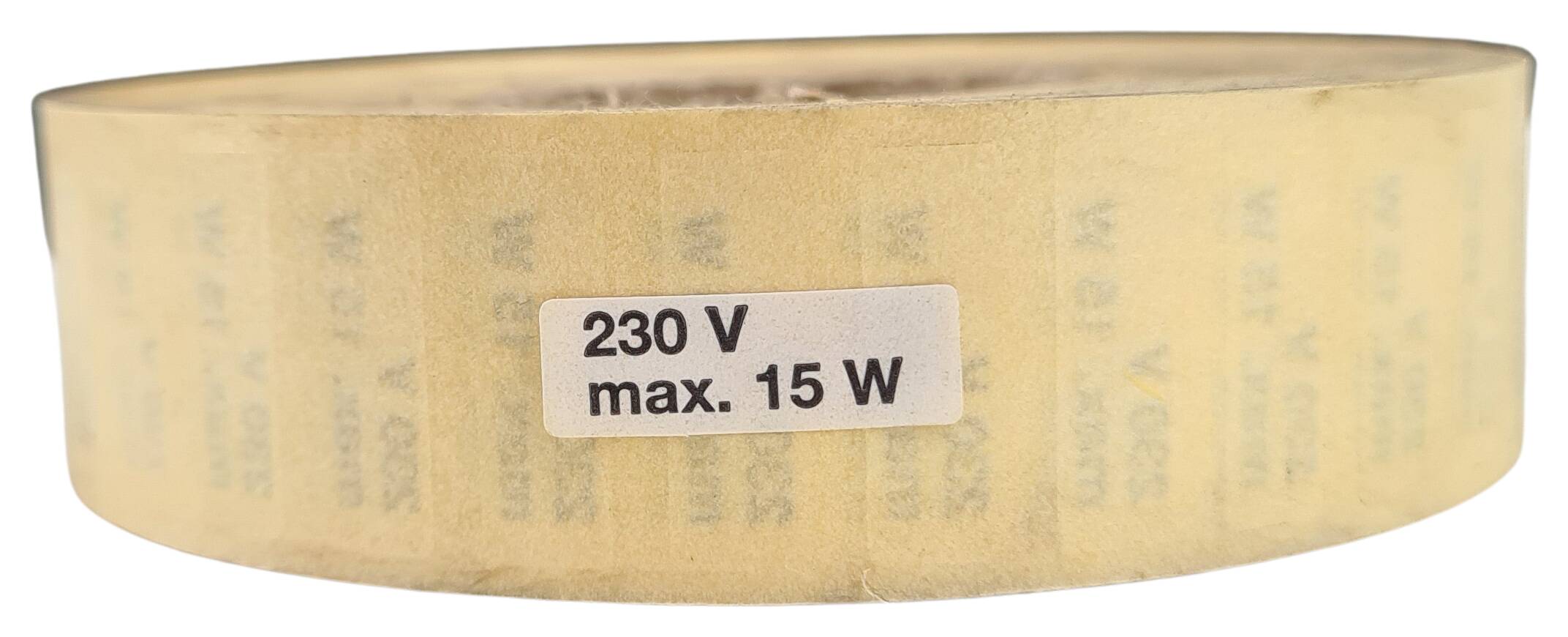 Etikett 230V max. 15W 21x7 mm schreibweiss