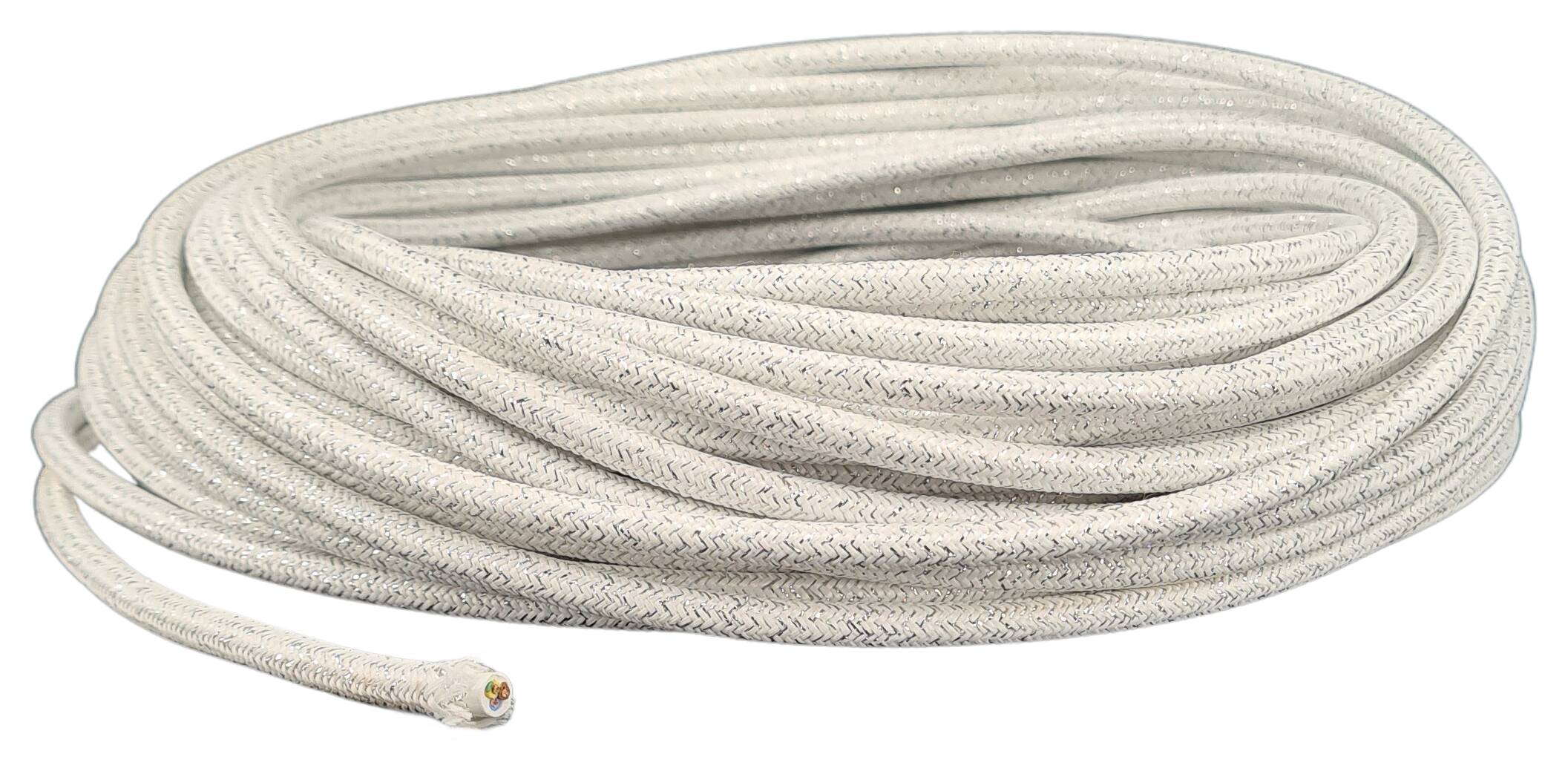 Cable 3G 0,75 H03VV-F textile braided metallic RAL 9016 white