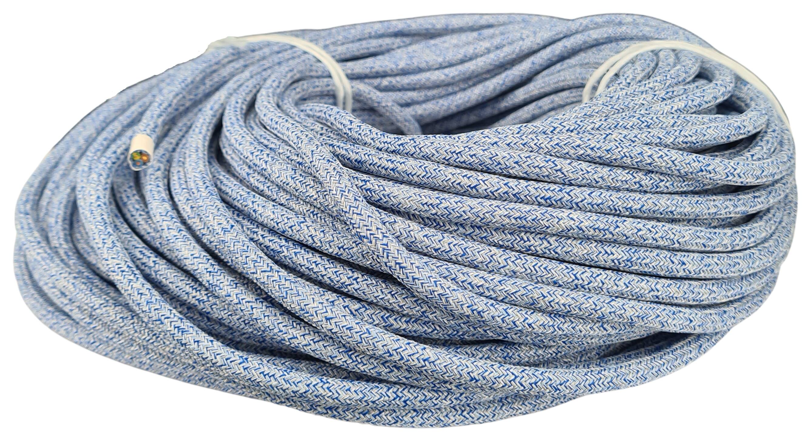 Kabel 3G 0,75 H03RT-F Baumwolle umsponnen AD. 7,0 mm melange hellblau-dunkelblau (bluejeans)