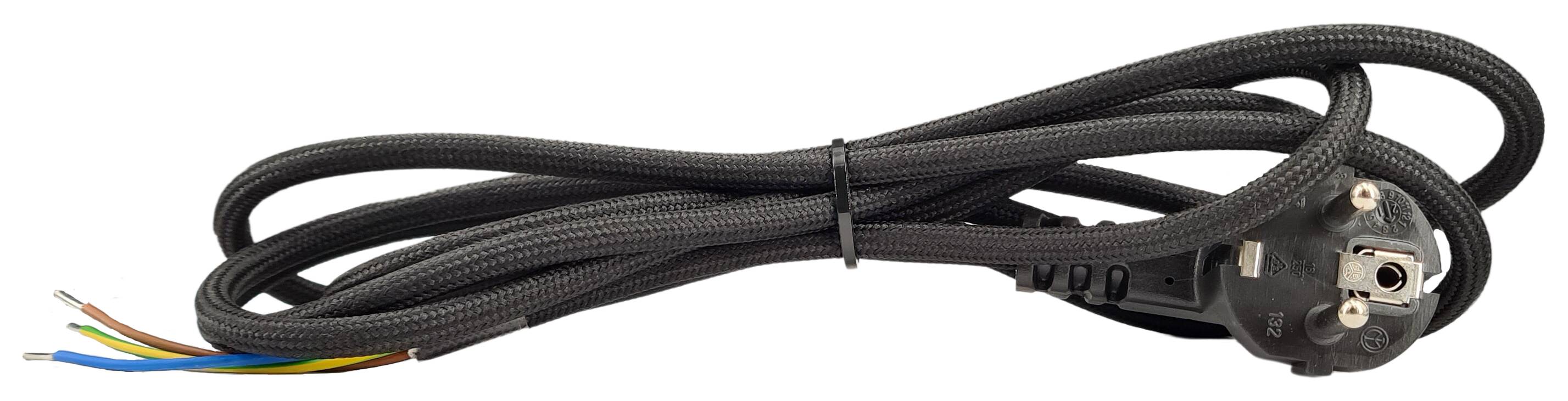 Zuleitung 3G 0,75/2000 rd. m. Schuko-Winkelstecker textilum. Kabel schwarz