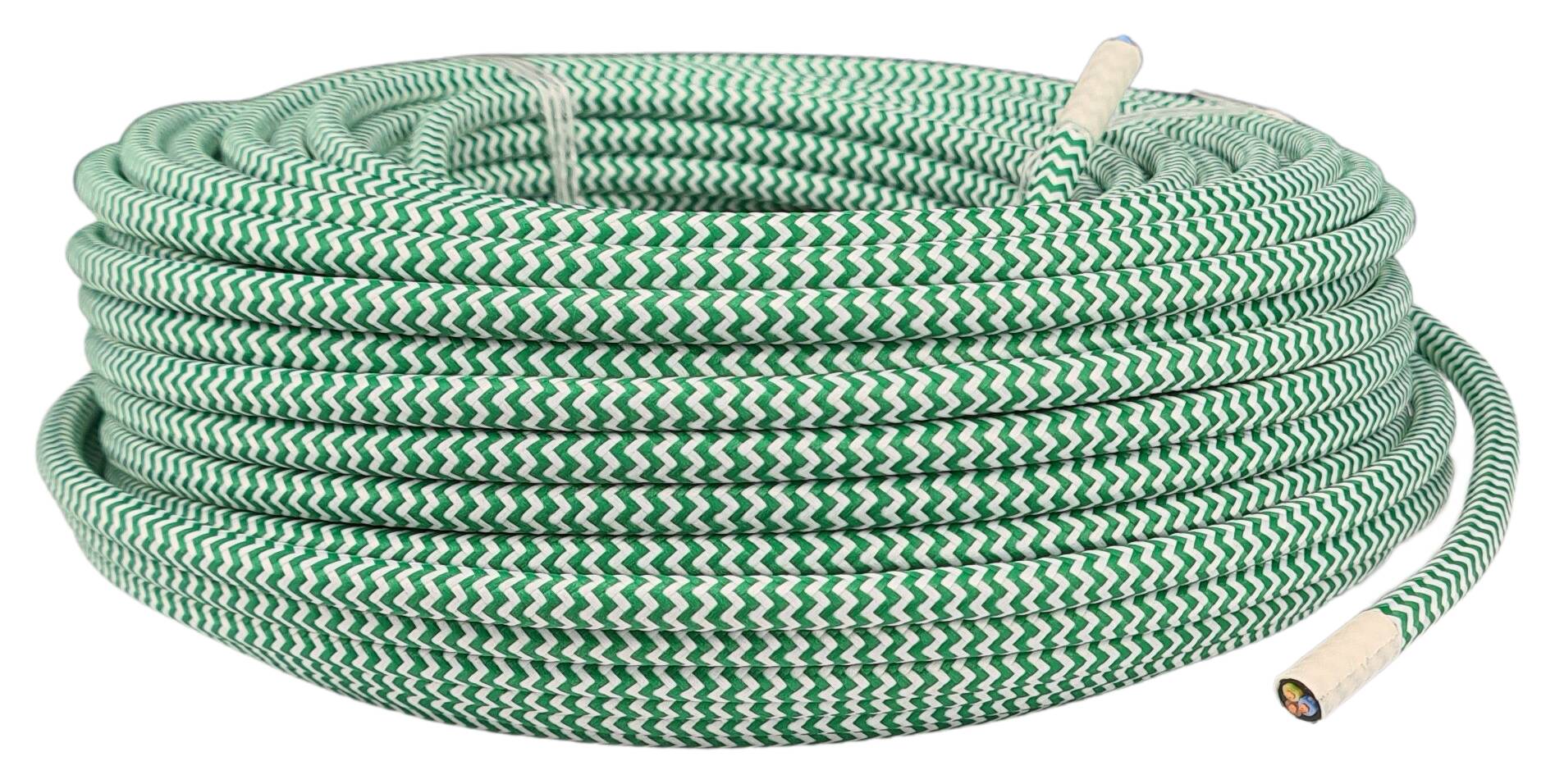 cable 3G 0,75 H03VV-F textile braided zigzag green (RAL 6024)/white