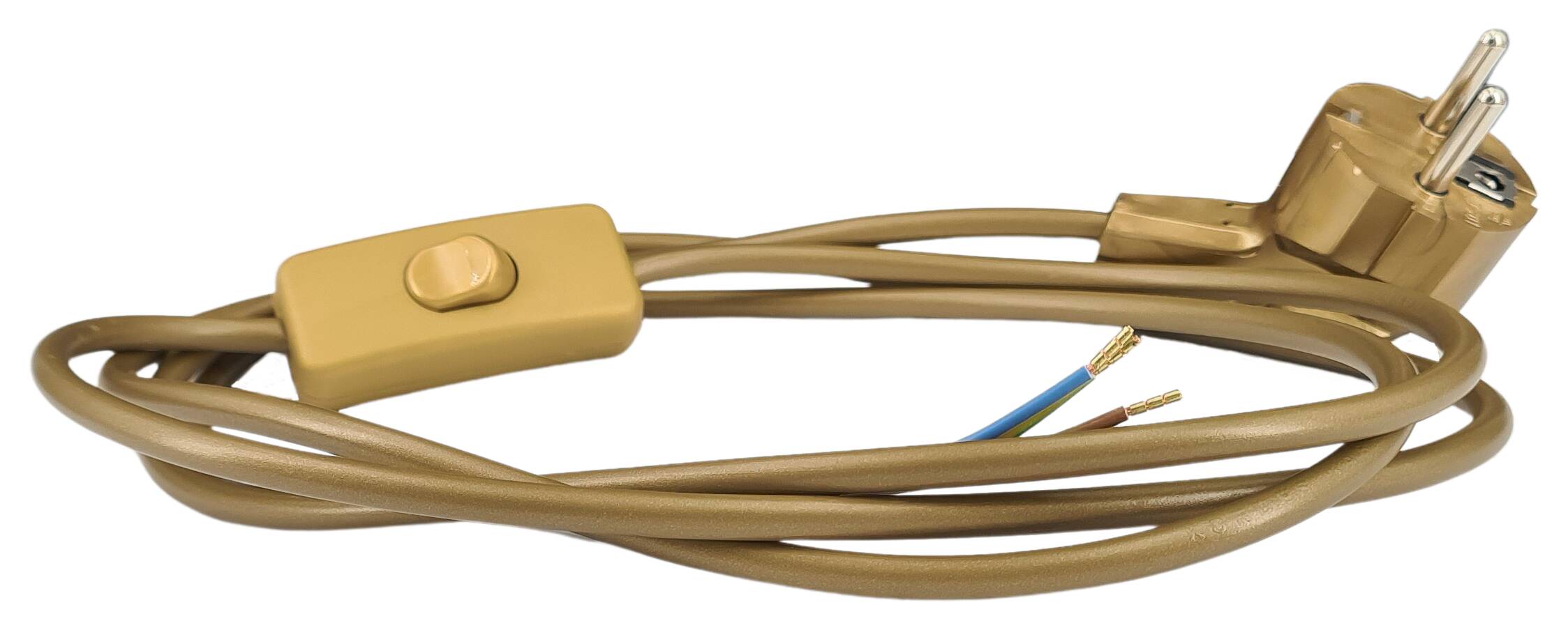 cord-set 3G 0,75/2000/800 with schuko angled plug and handswitch gold