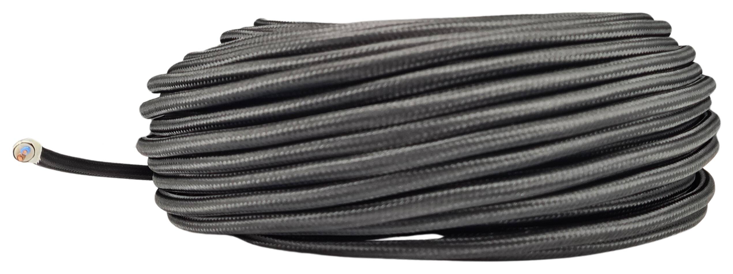 Kabel 2x 0,75 H03VV-F textilummantelt RAL 9005 schwarz