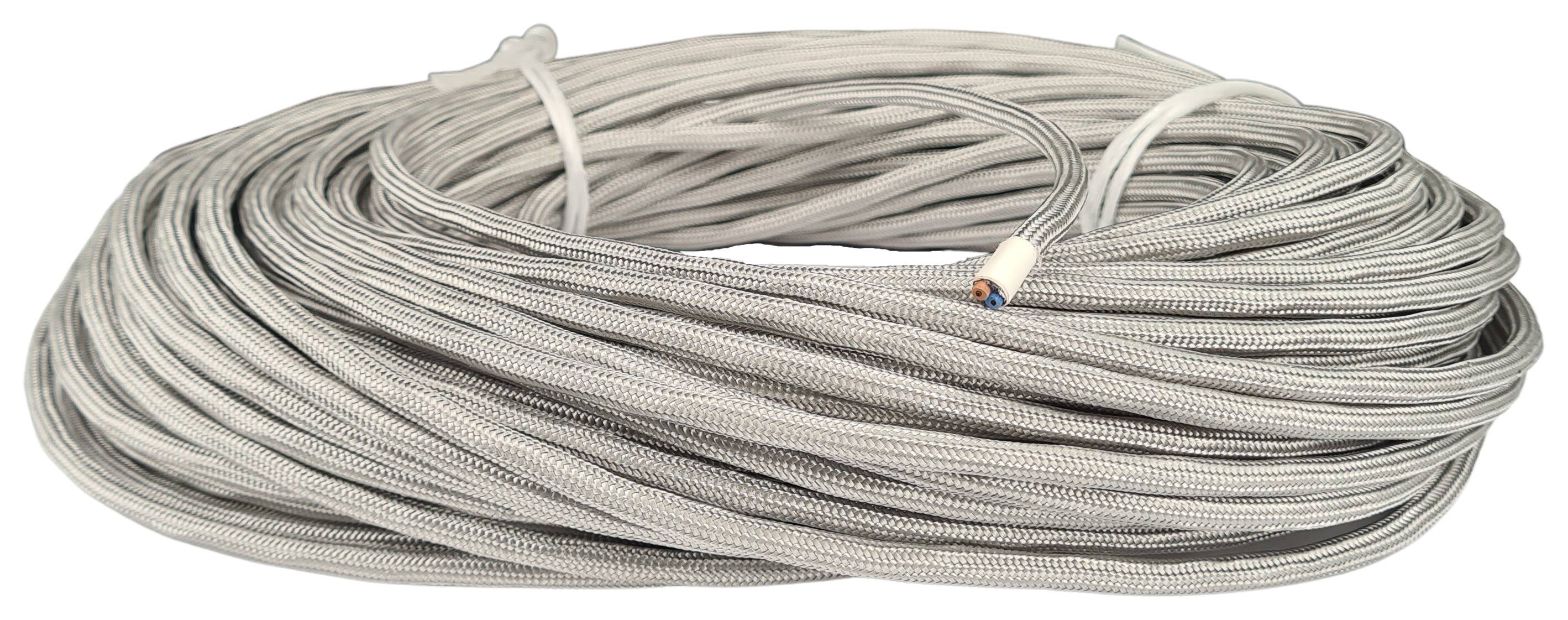 Kabel 2x0,75 H03RT-F Baumwolle umsponnen RAL 7044 silber