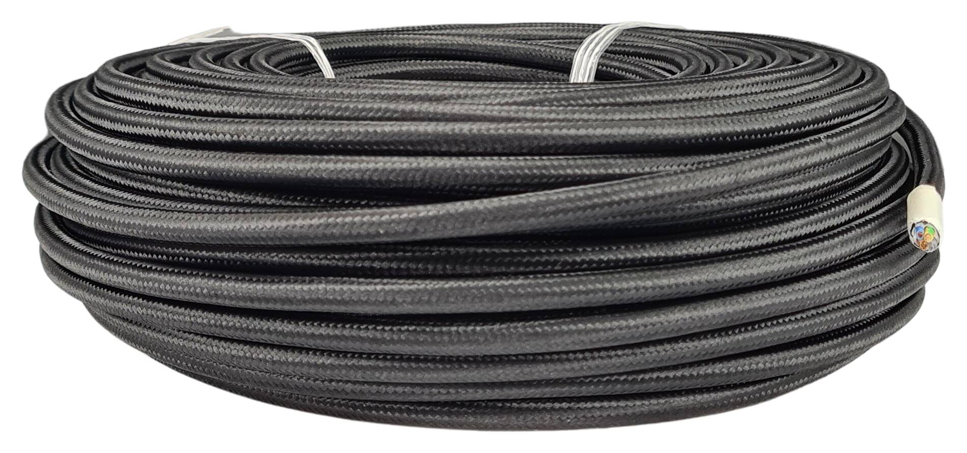 Kabel m. Stahlseil 3G 1,00 HO3VV-F AD = 6,4 mm PVC  textilummantelt RAL 9005 schwarz