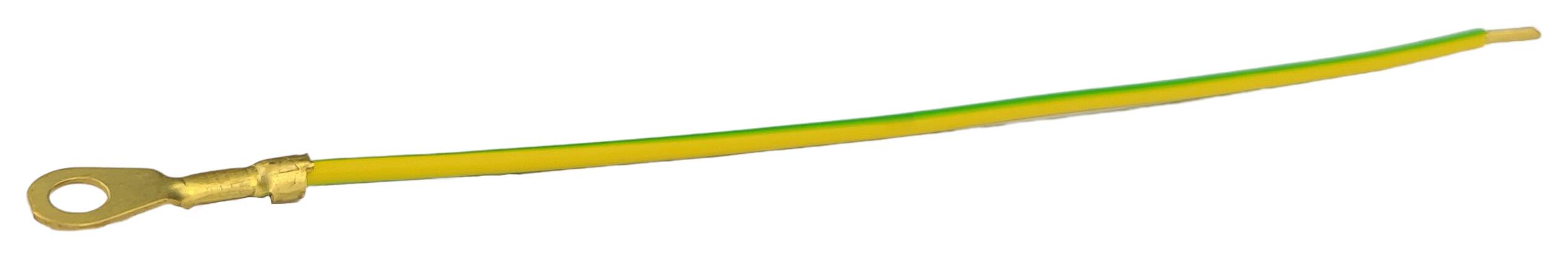 stranded wire section 1x0,75 H05V-K 150 mm long with loop M4/ ferrule green-yellow