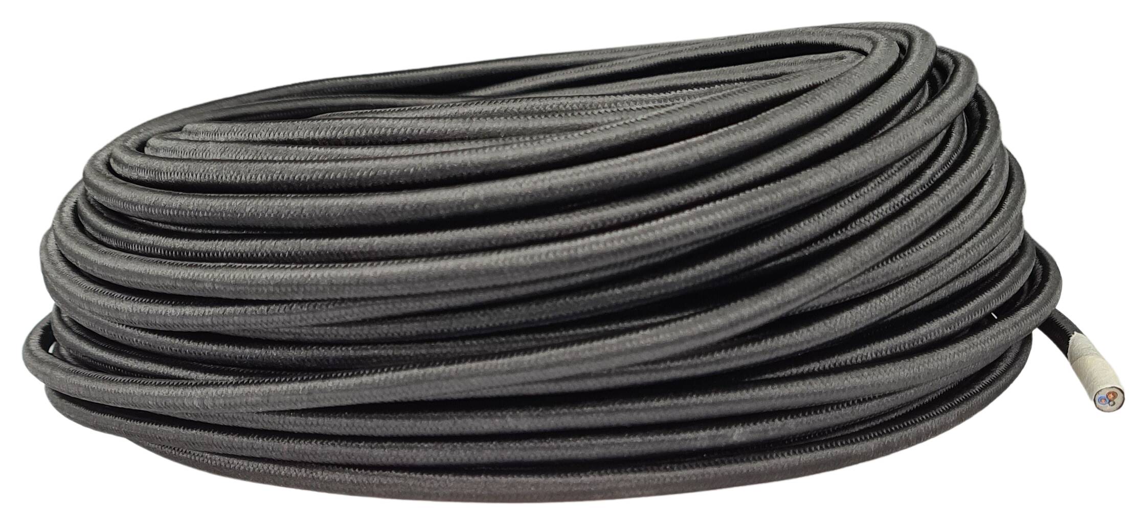 Kabel m. Stahlseil 2x0,75 HO3VV-F PVC textilummantelt RAL 9005 schwarz